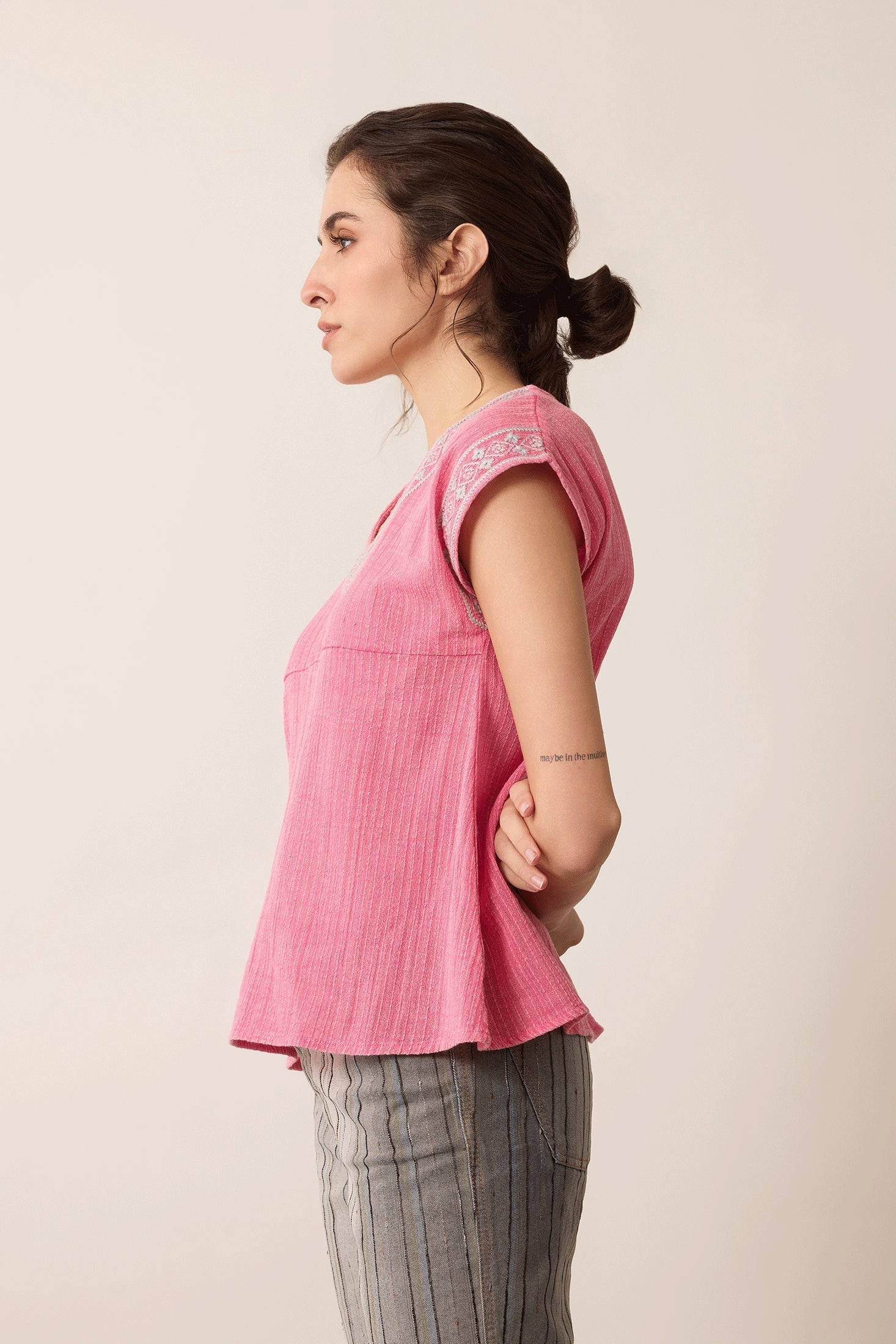 Audrey's Horizon V-Neck Top In Pink