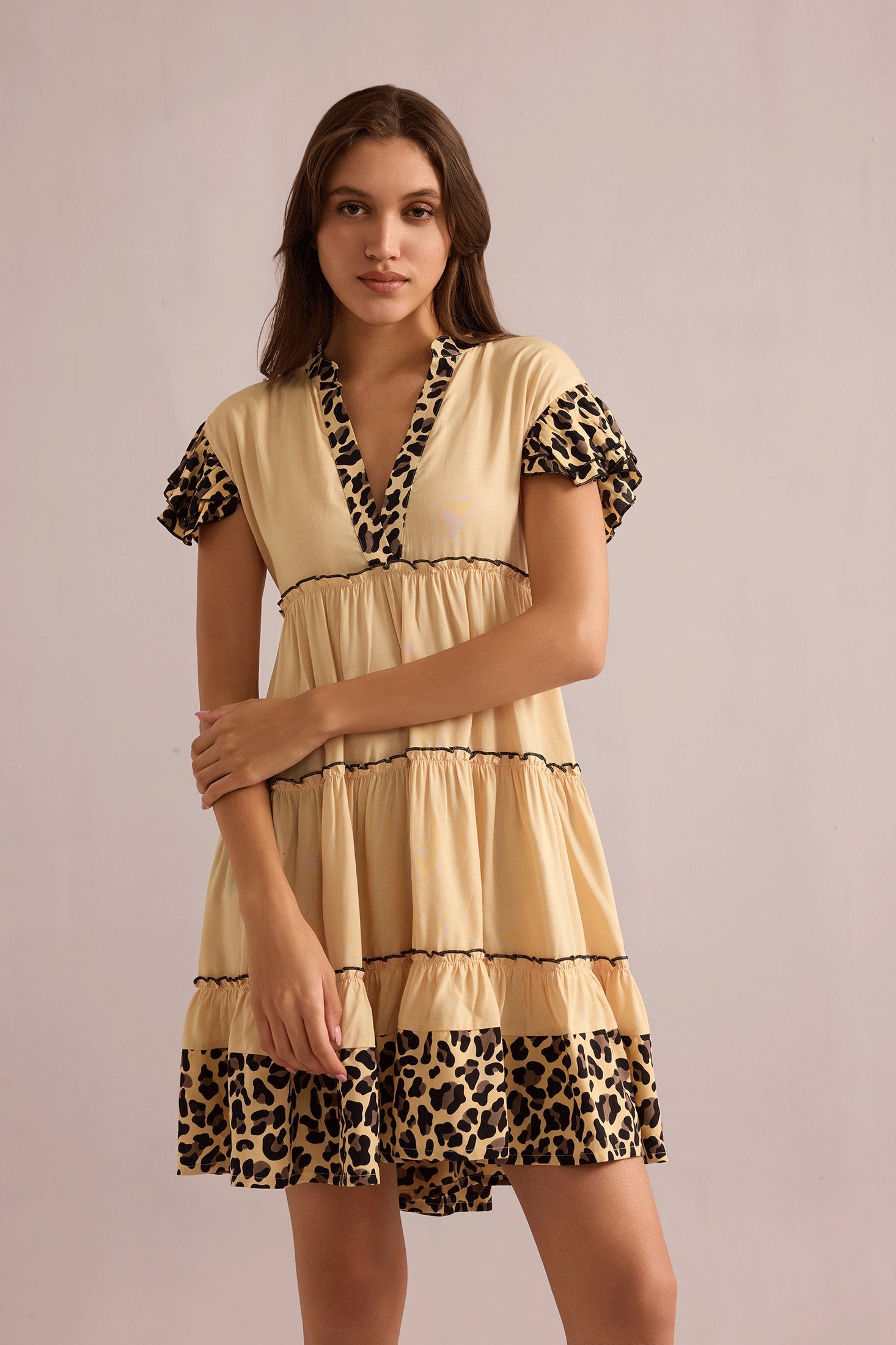 Aaliyah Empire Waist Dress In Beige