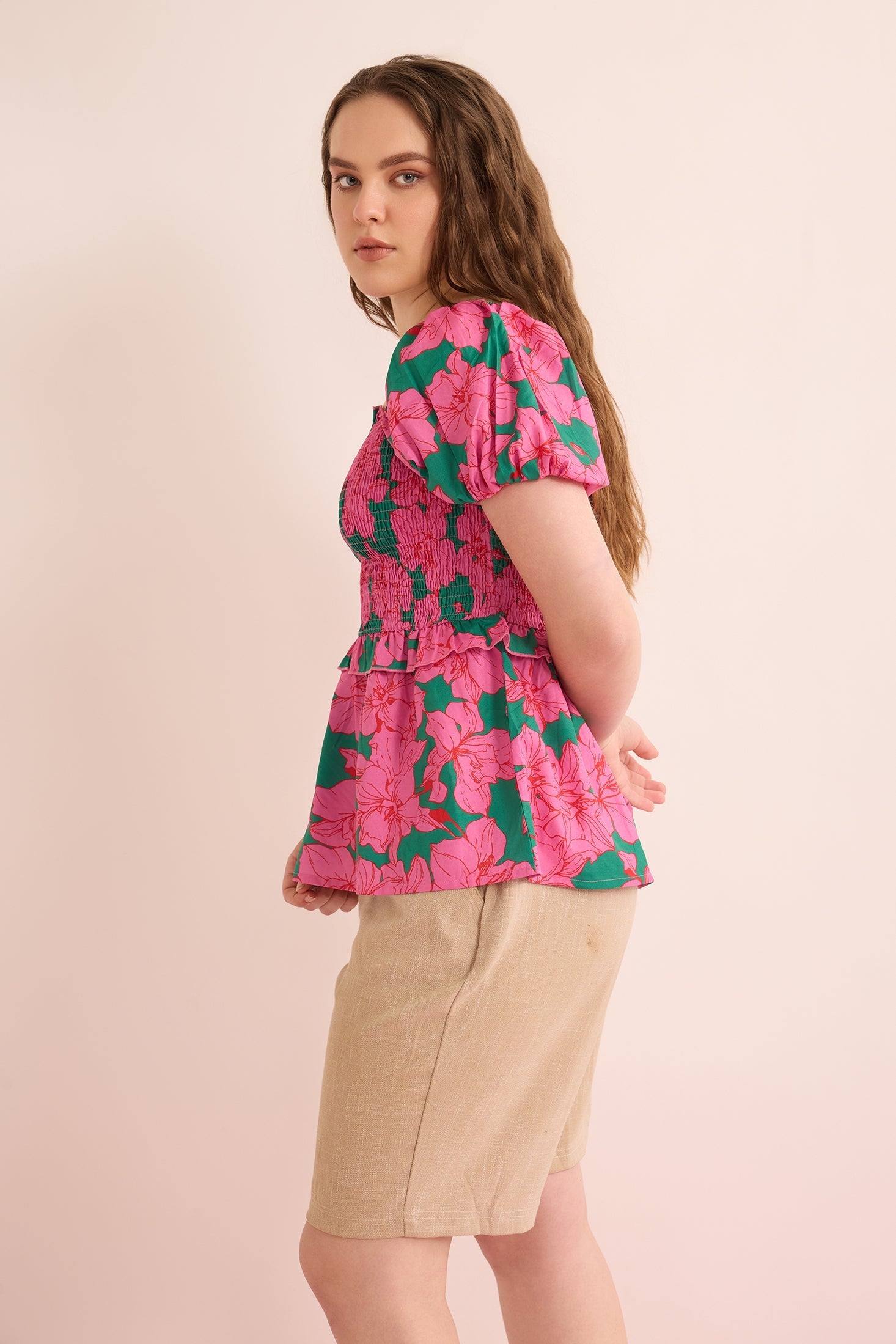 Hibiscus Cove Top In Pink And Green