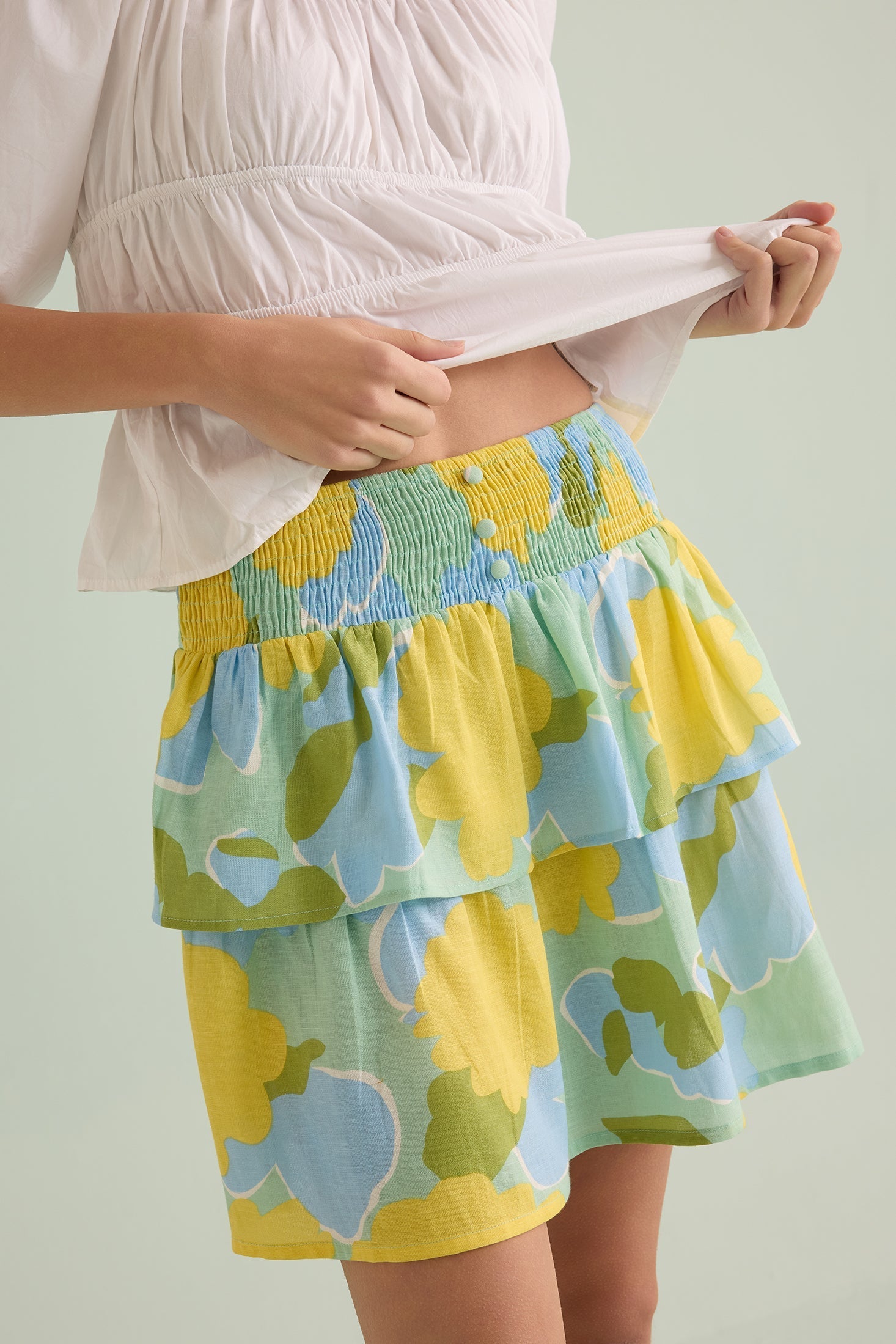 Marissa Floral Skirt In Green And Yellow