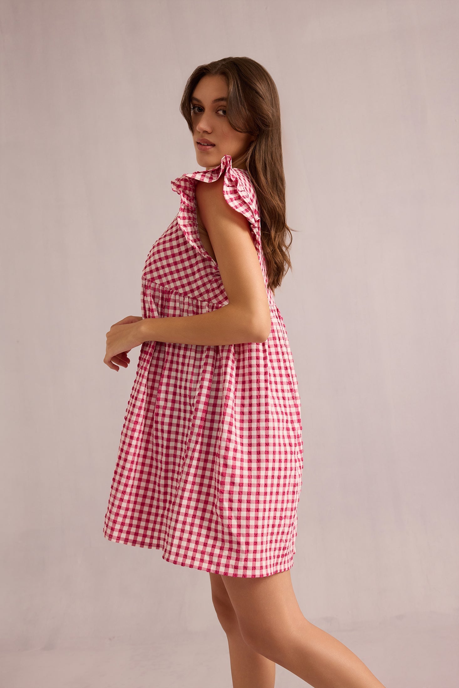 Sophie Checkered Print Dress In Pink