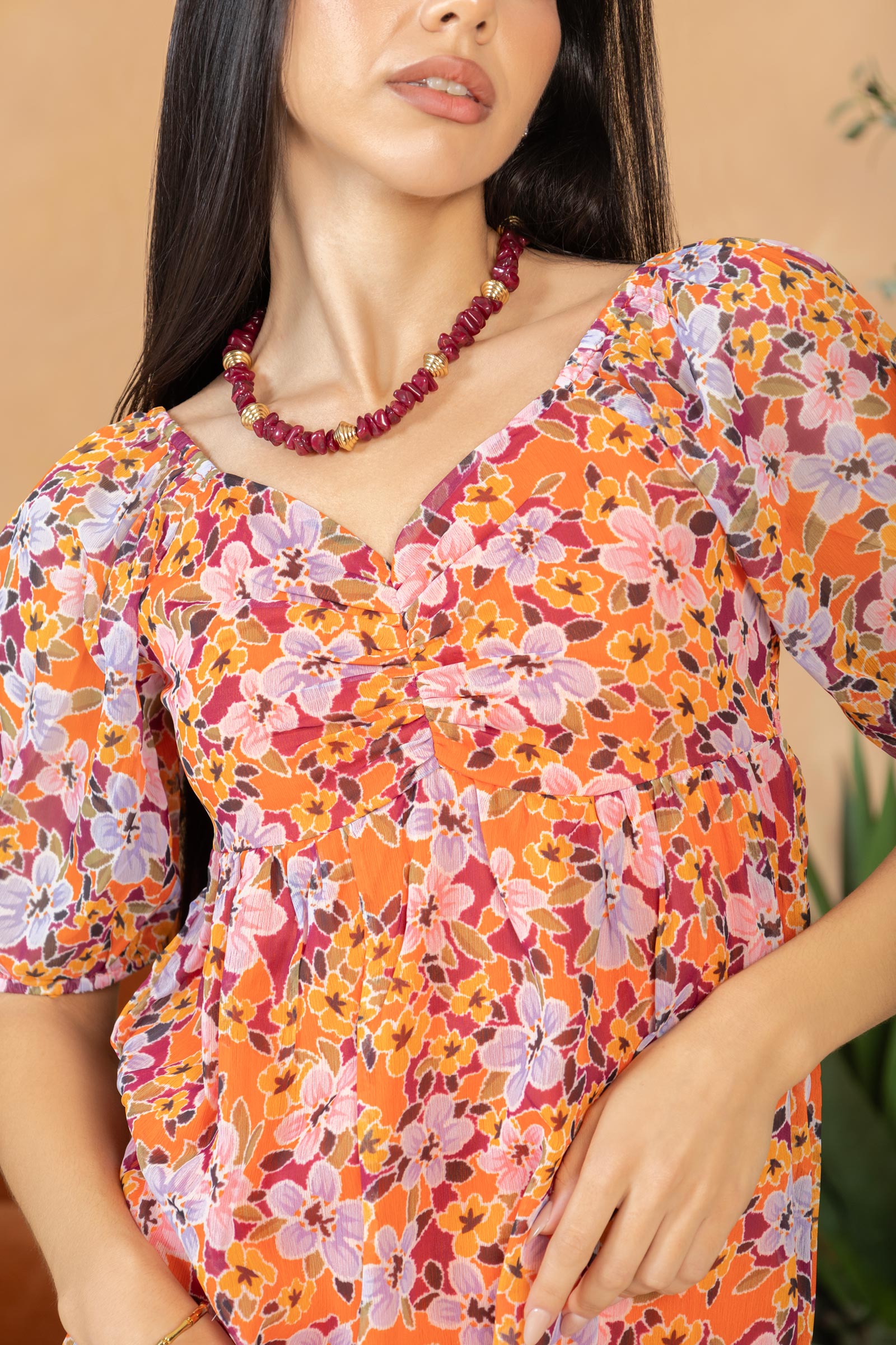 Peony Passion A-Line Dress In Orange