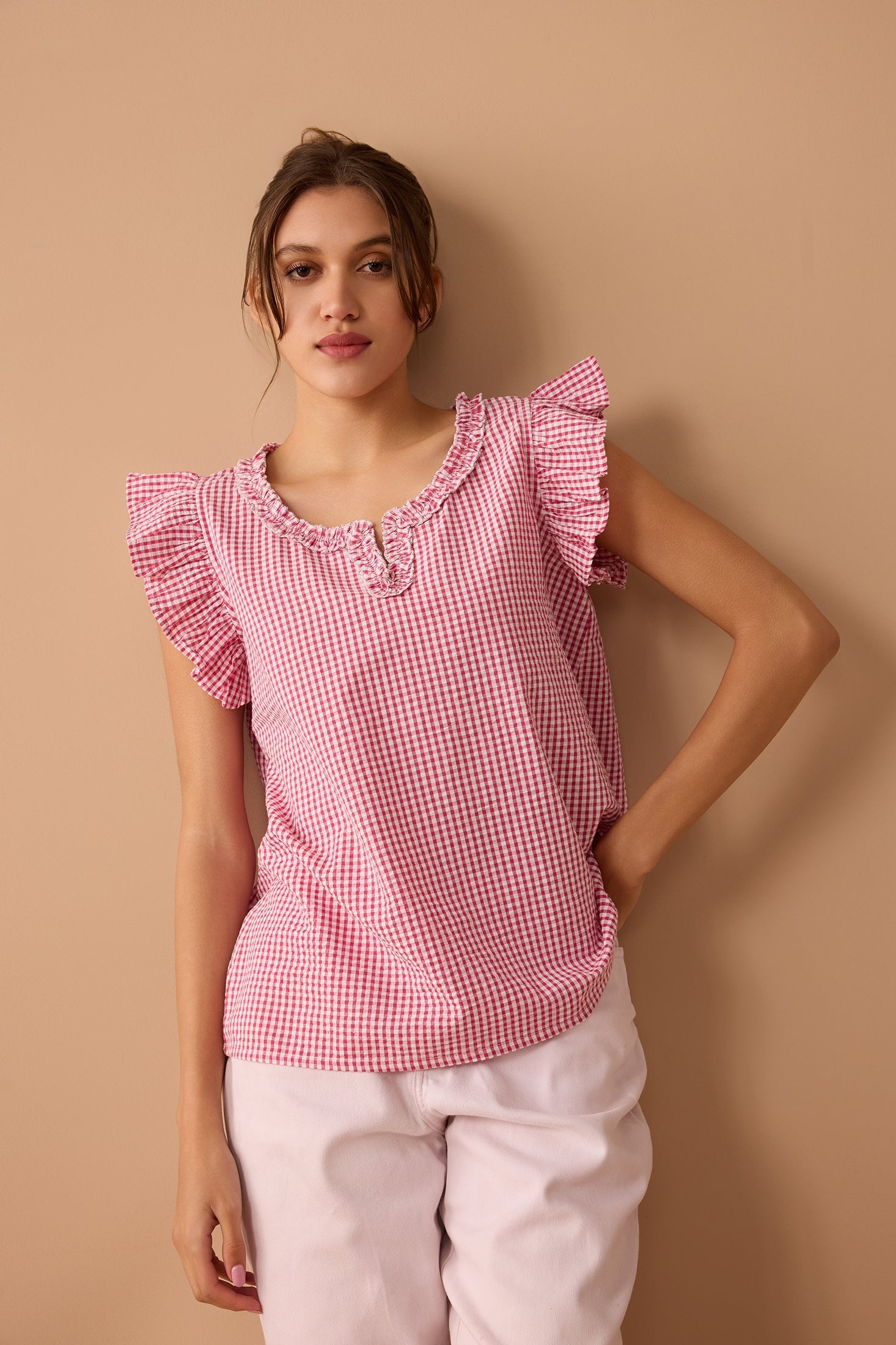 Peyton Gingham Top In Light Pink