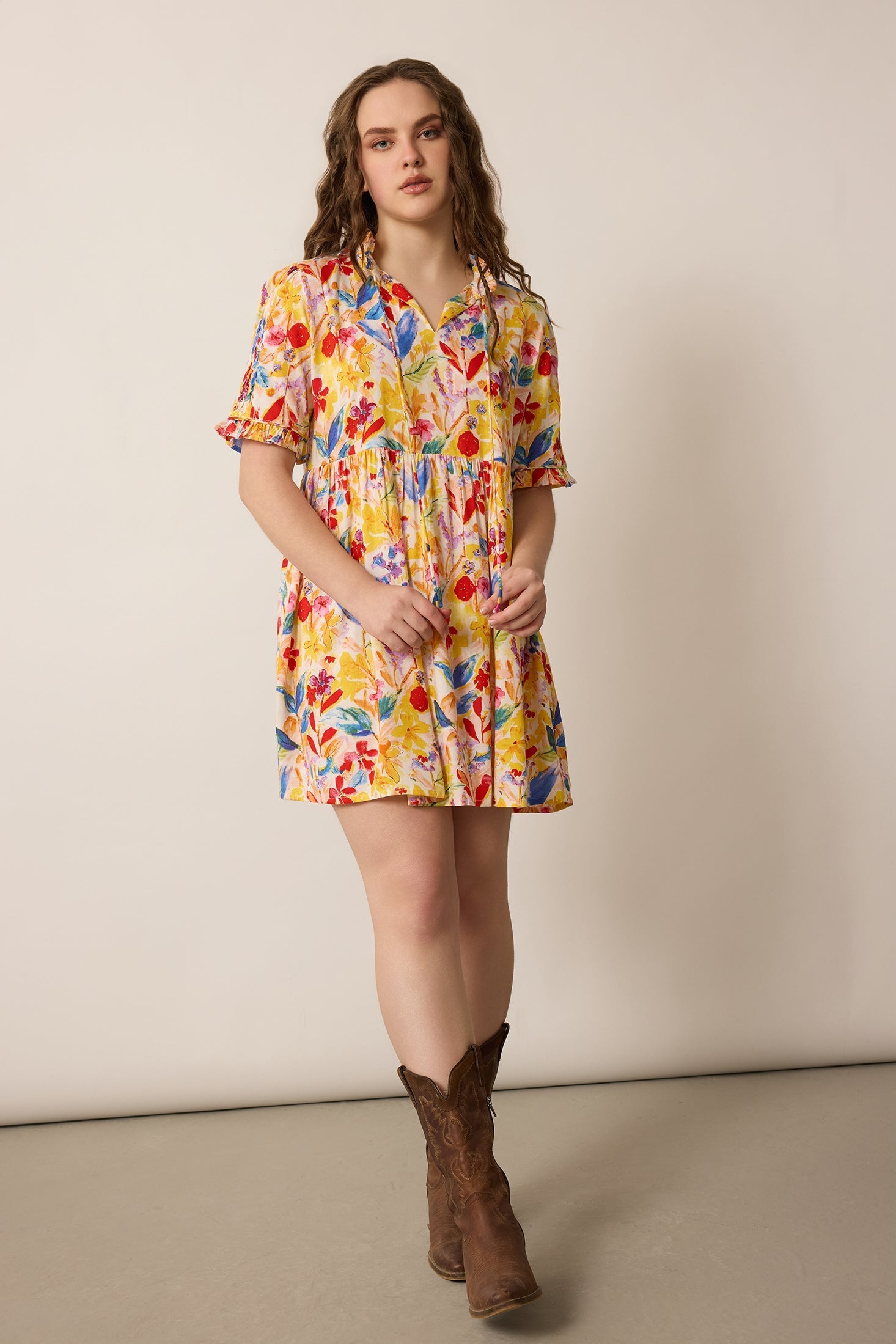 Camellia Floral Pattern Dress In Multicolor