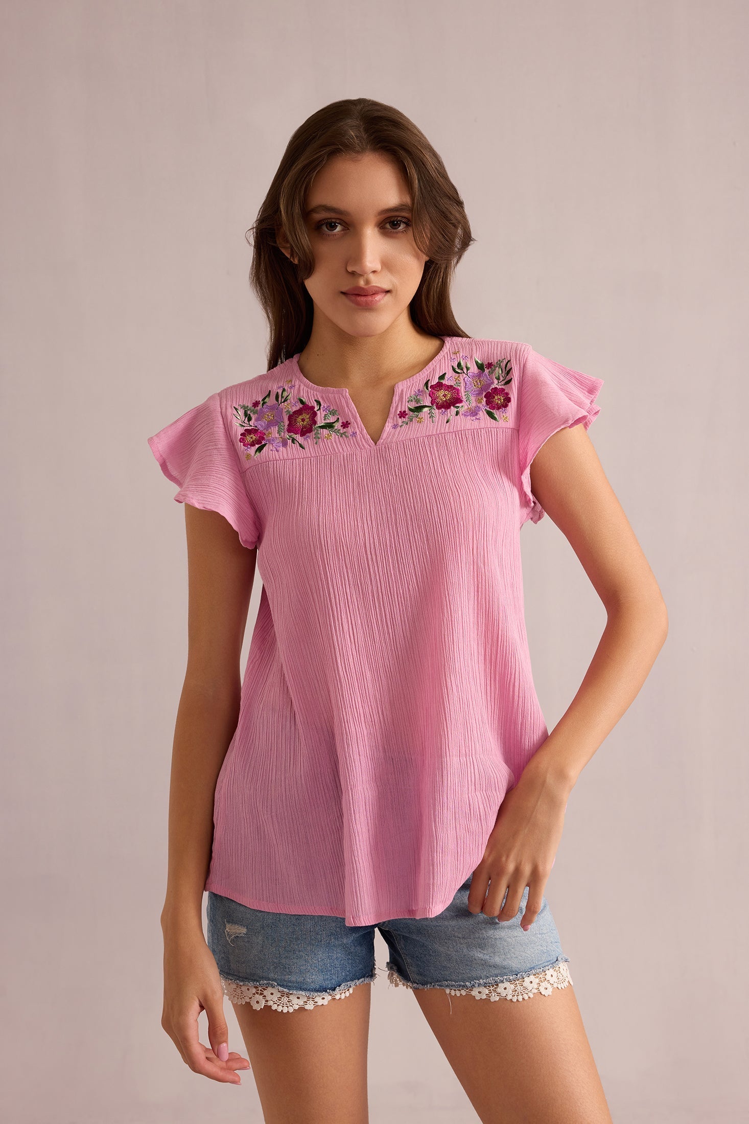 Calanthe Embroidered Top In Pink