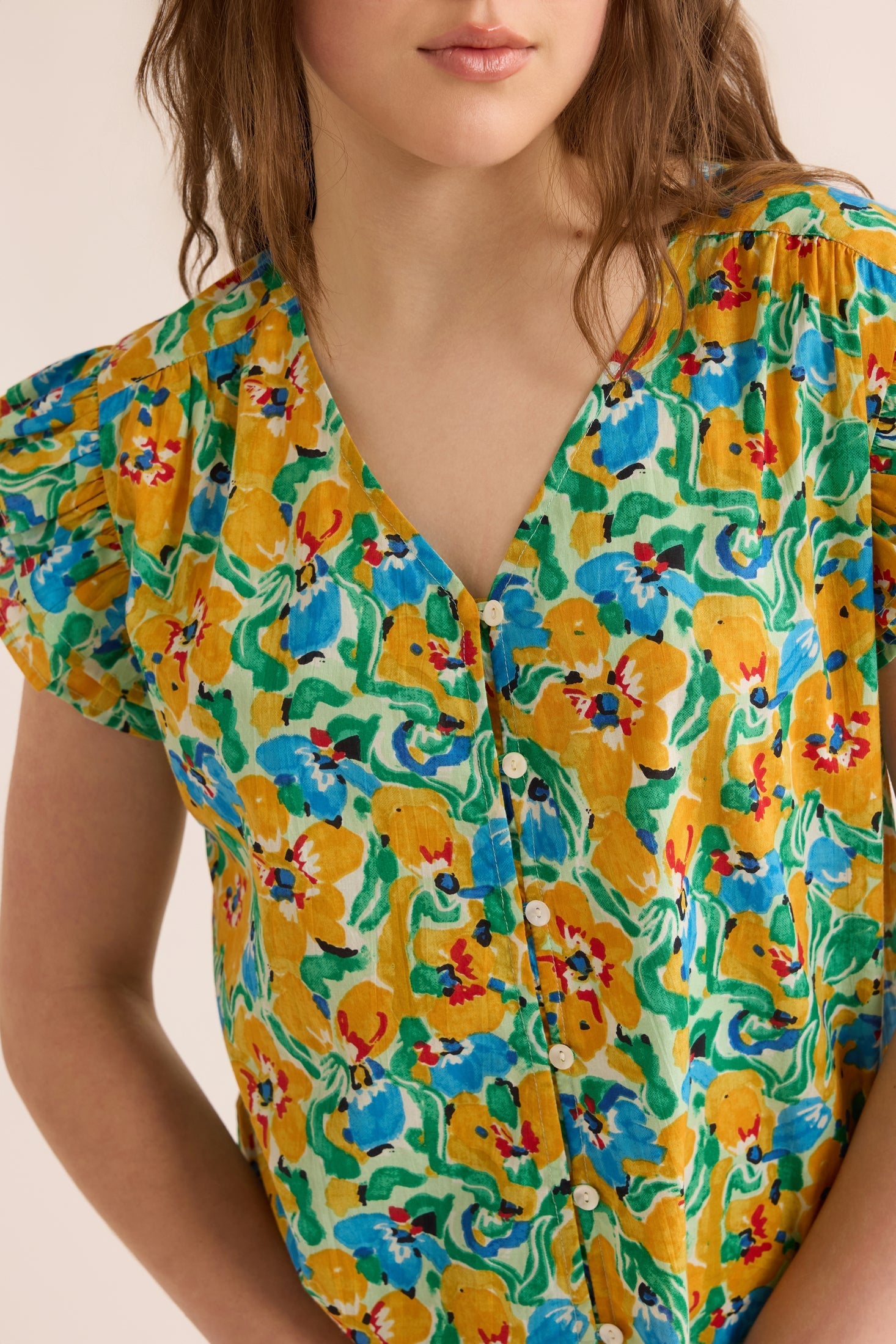 Leilani Floral Pattern Top In Yellow and Blue