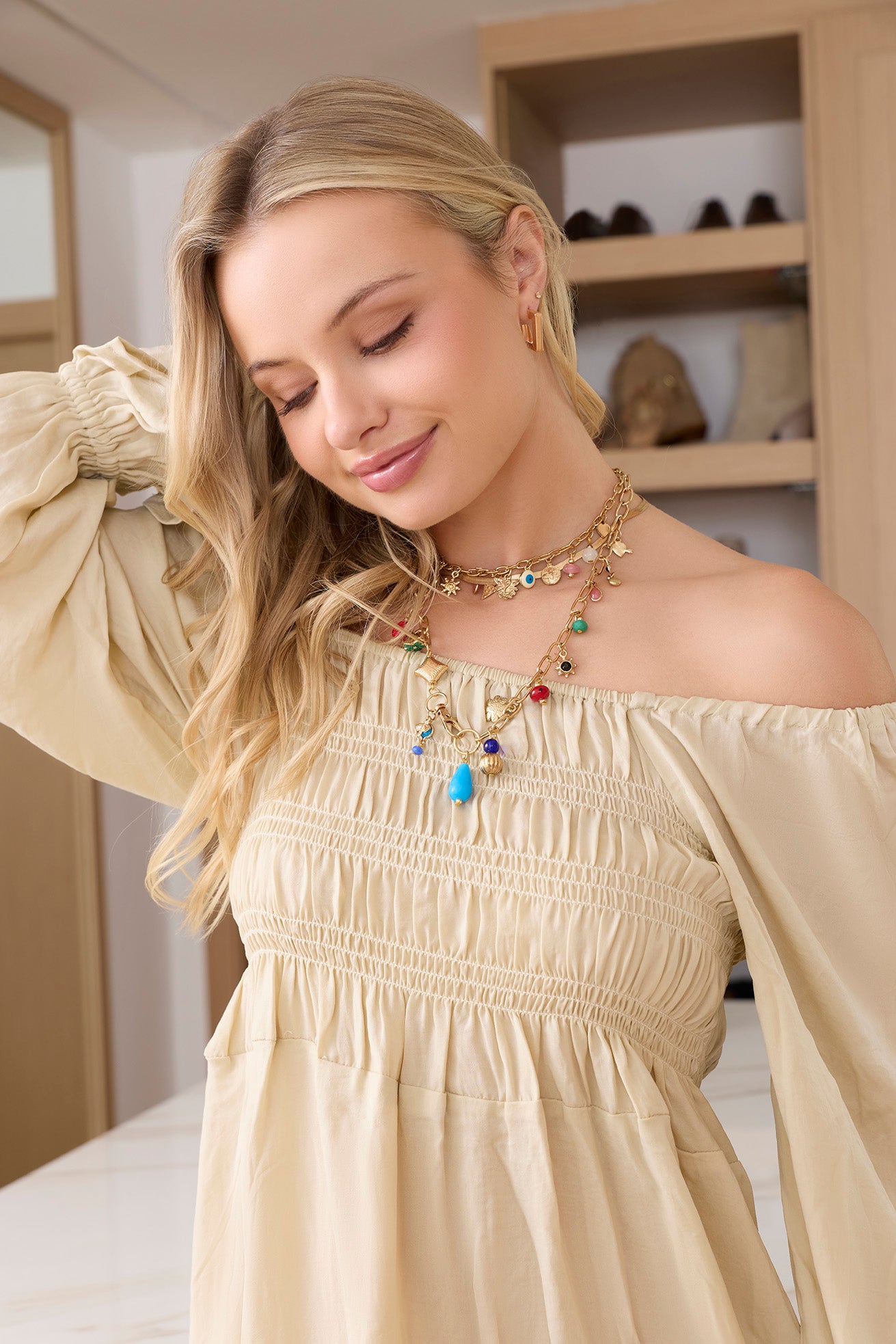 Daisywood Ruffle Smocking Dress in Oatmeal