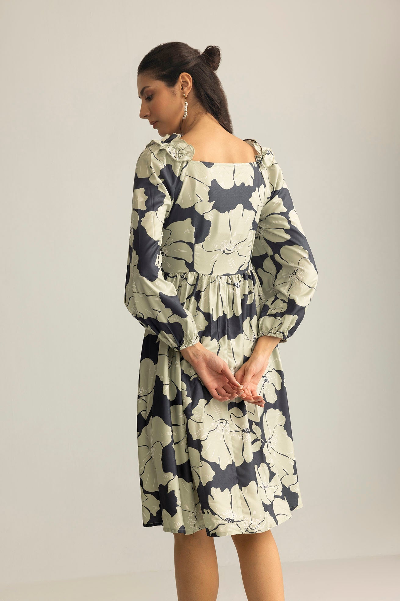 Wildmint Ruffle Smocking Dress in Jade Blue