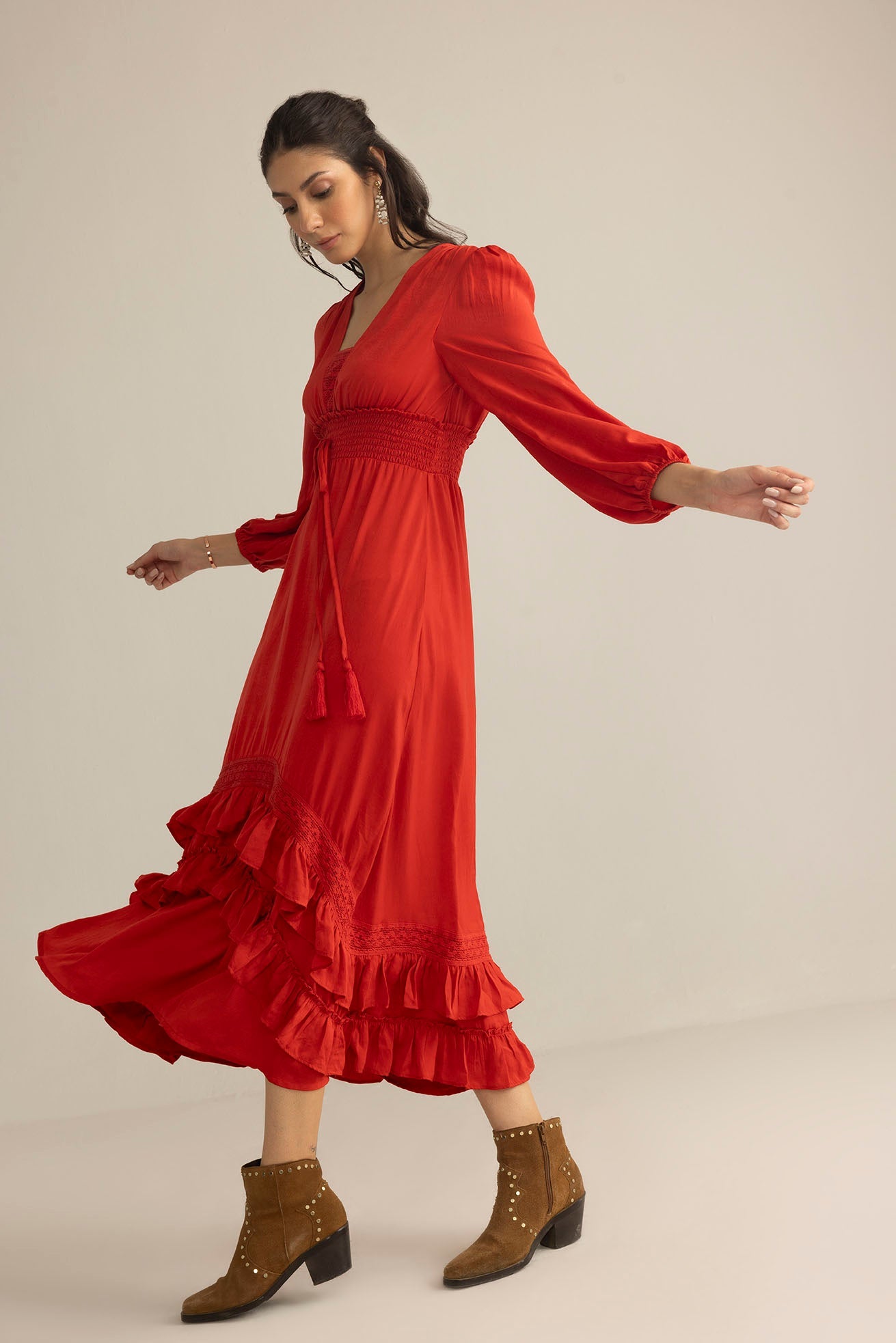 Rumba Rouge Satin Dress in Spiced Red