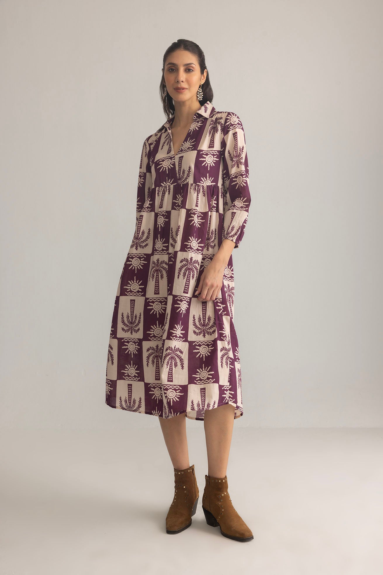 Palm Theory Maxi Dress in Plum & Cream