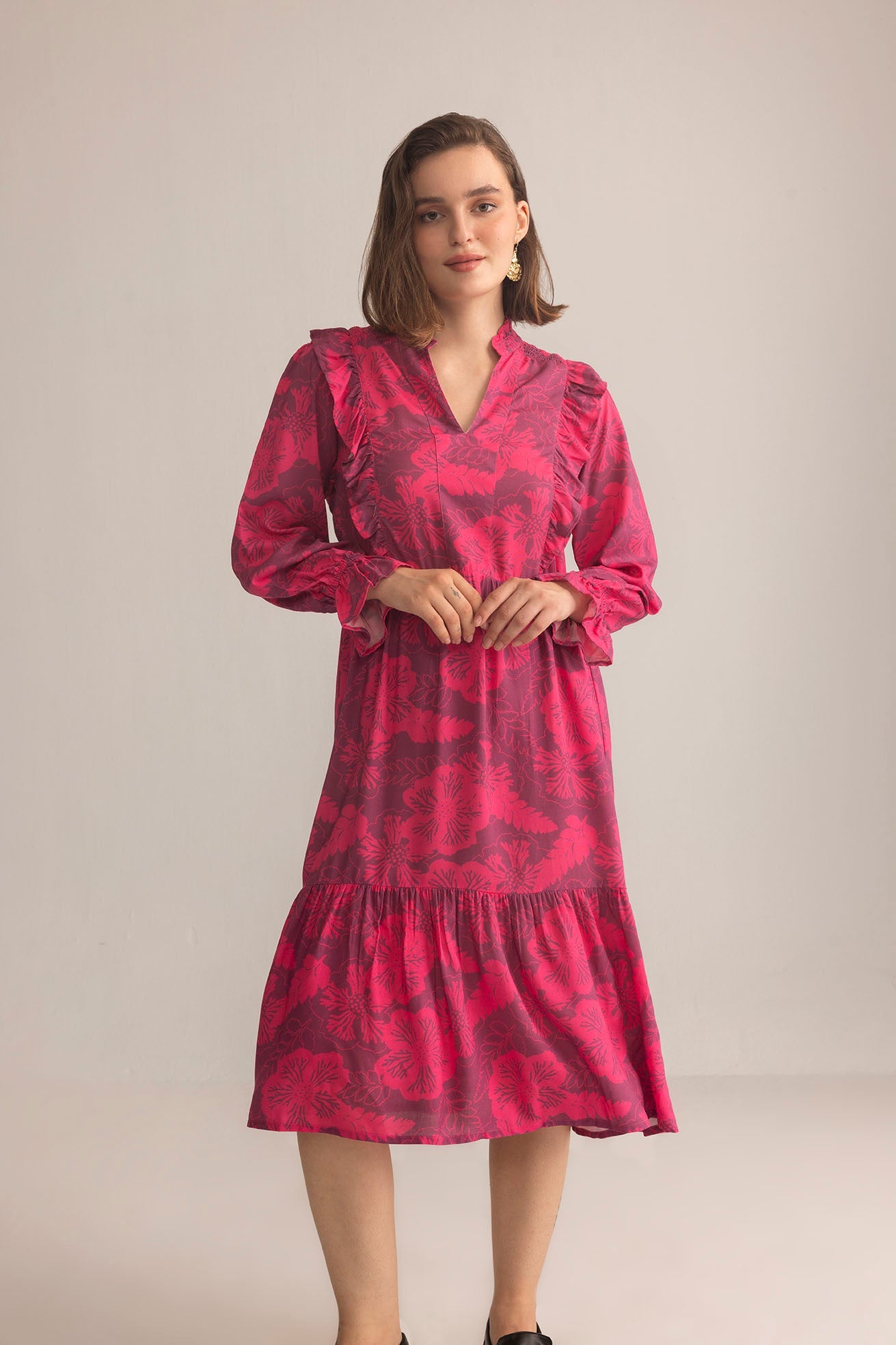 Spring Carnival Ruffle Dress in boysenberry color