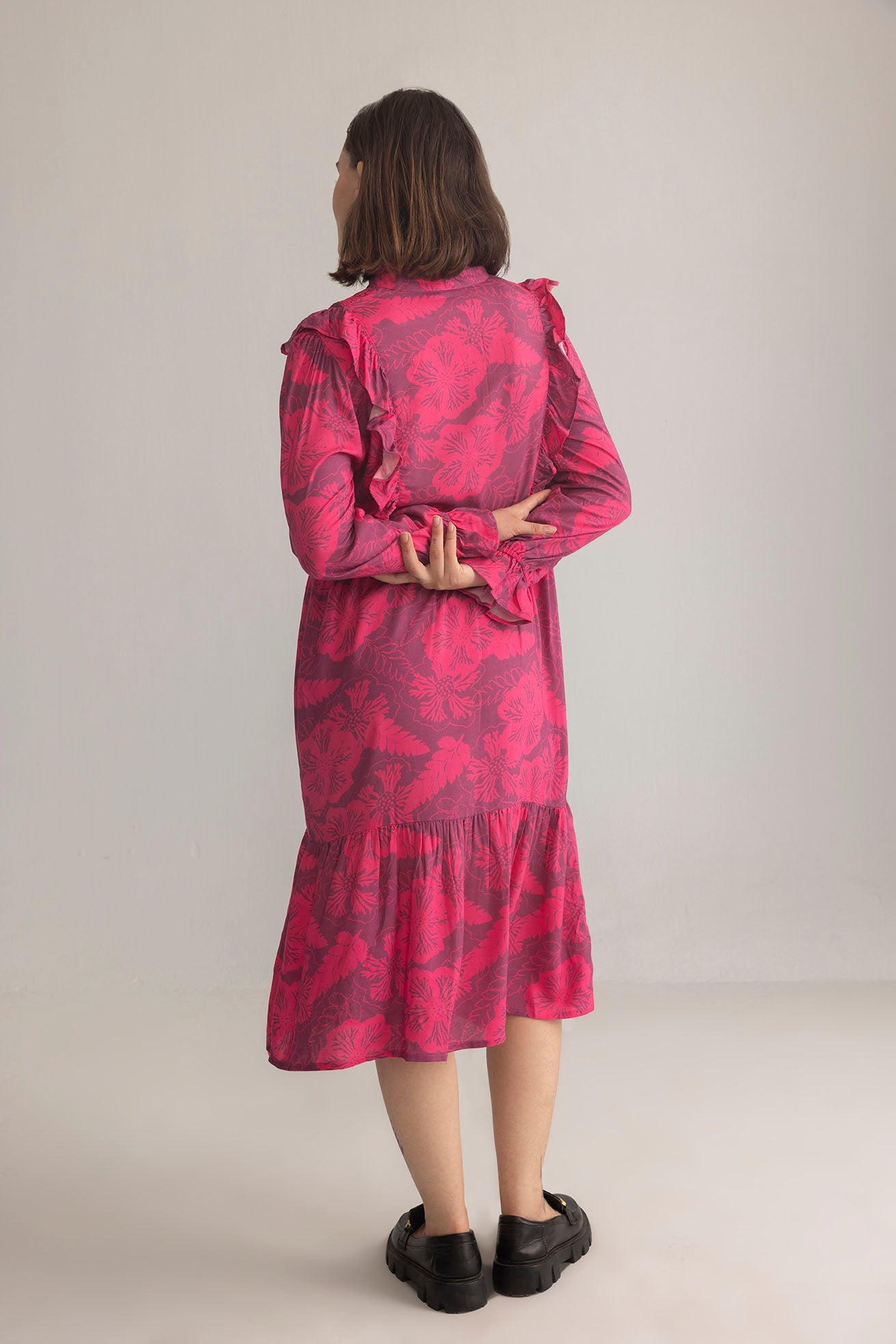 Spring Carnival Ruffle Dress in boysenberry color