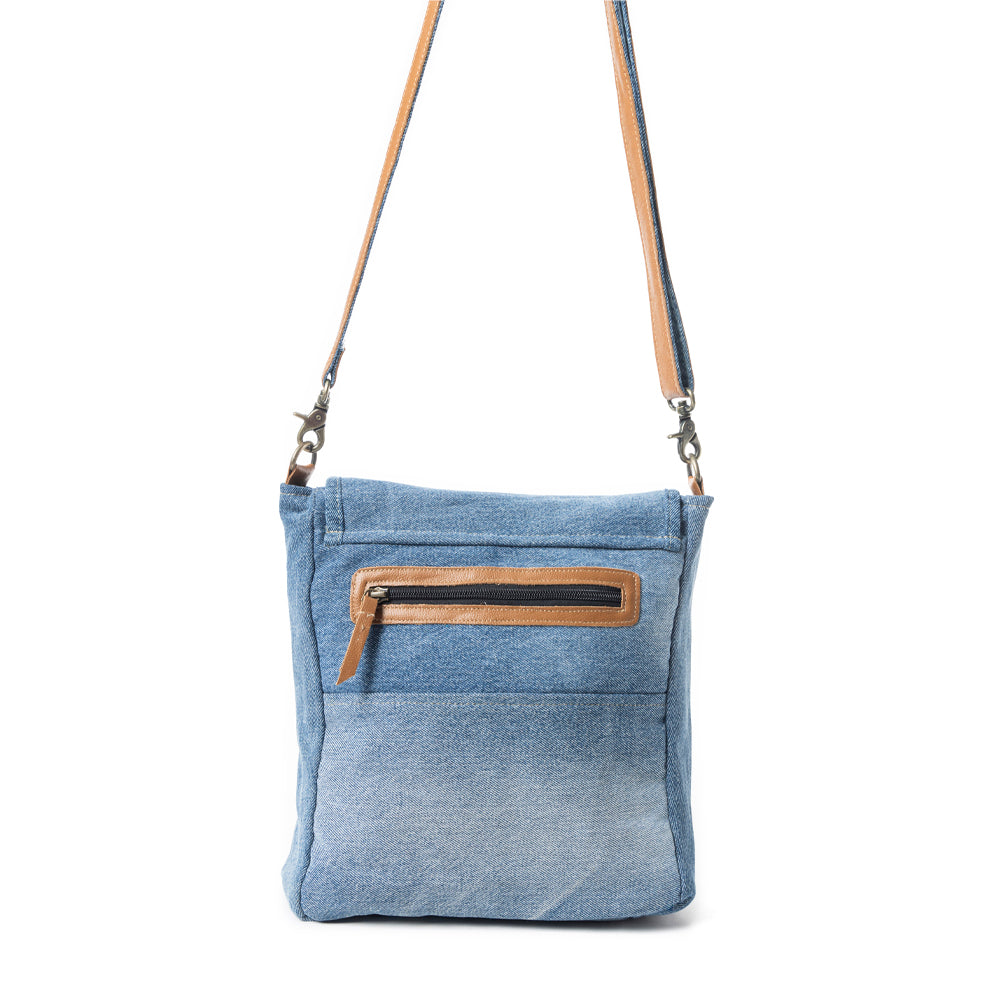 Myra Ashley Adventure Crossbody Bag â€“ Upcycled Denim with Leather Accents