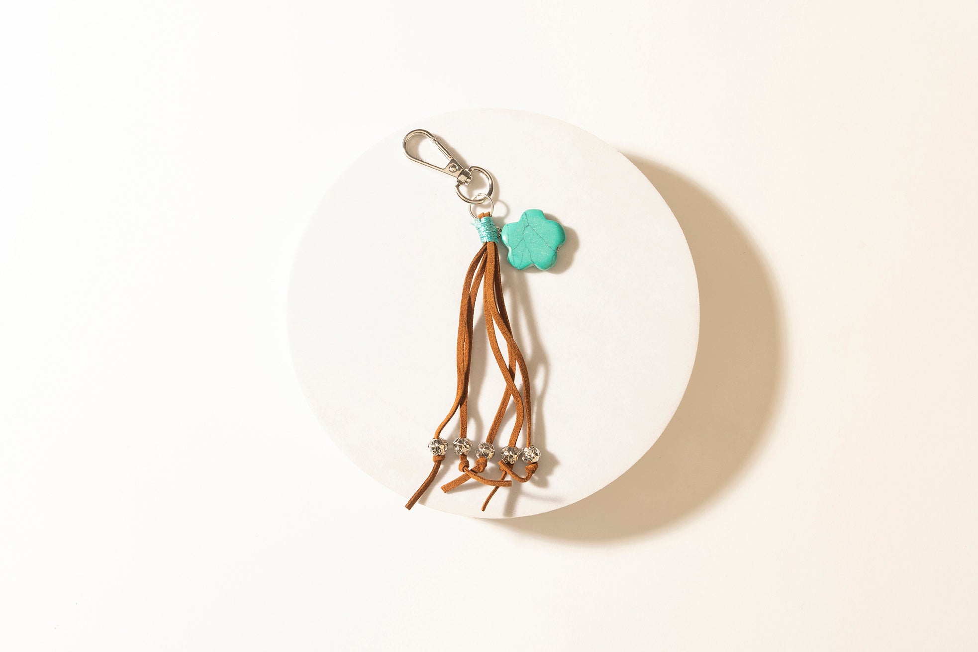 Myra Rangeflower Tassel Charm Keychain in Suede Brown