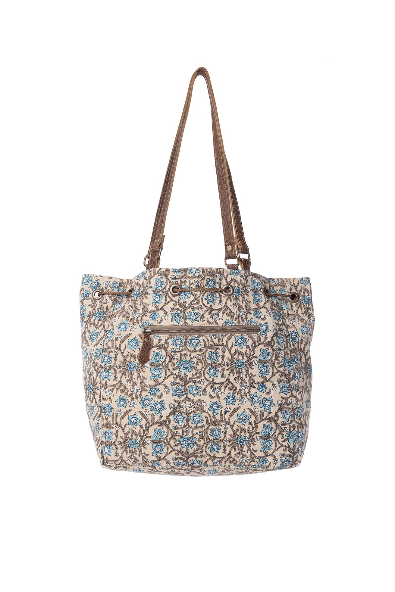 Myra Southern Bloom Cotton & Leather Bucket Bag in Oasis Cream