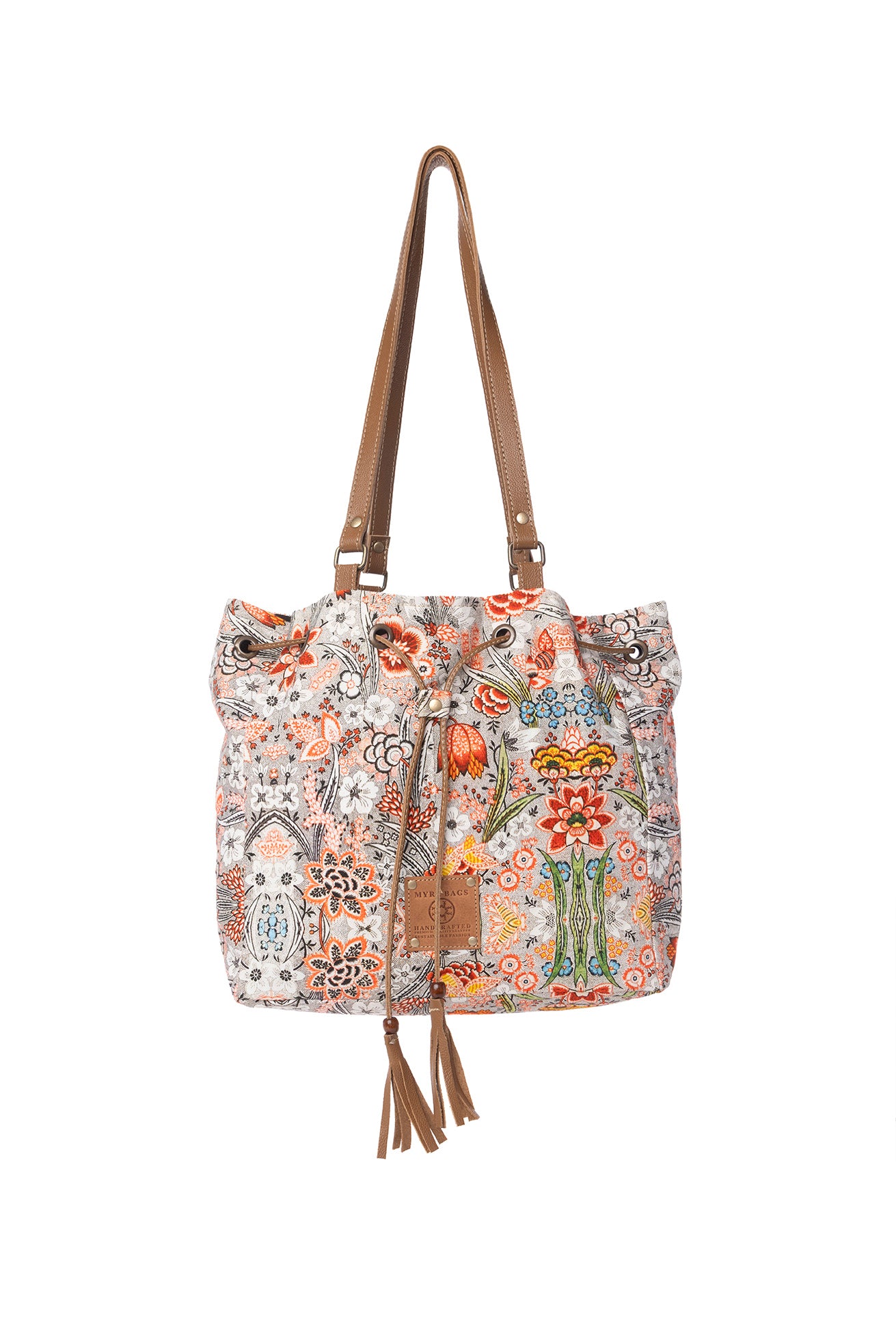 Myra Southern Bloom Cotton & Leather Bucket Bag in Clay Blossom