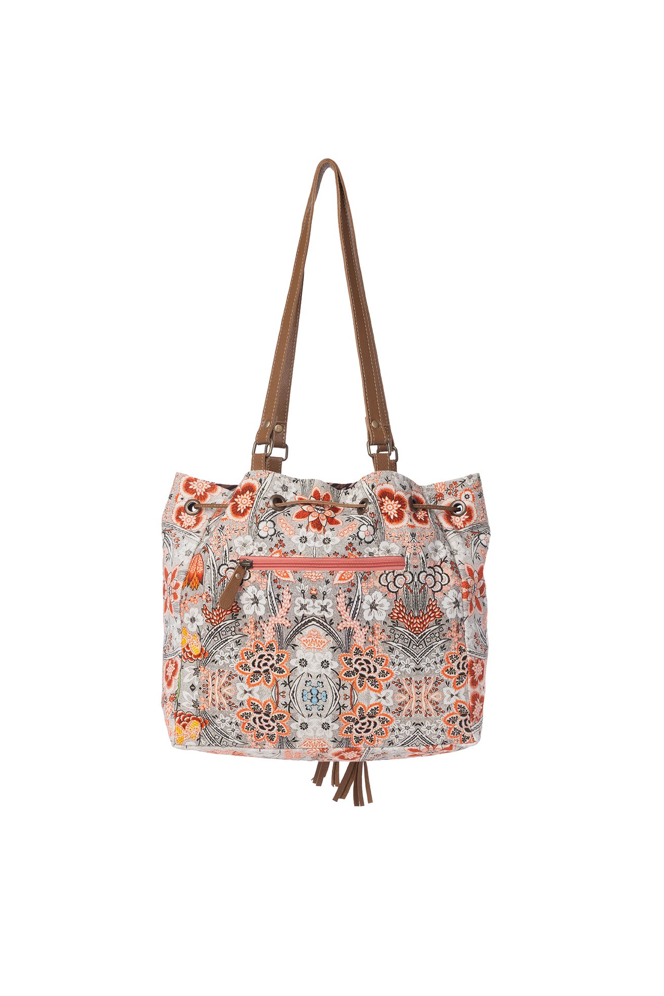 Myra Southern Bloom Cotton & Leather Bucket Bag in Clay Blossom