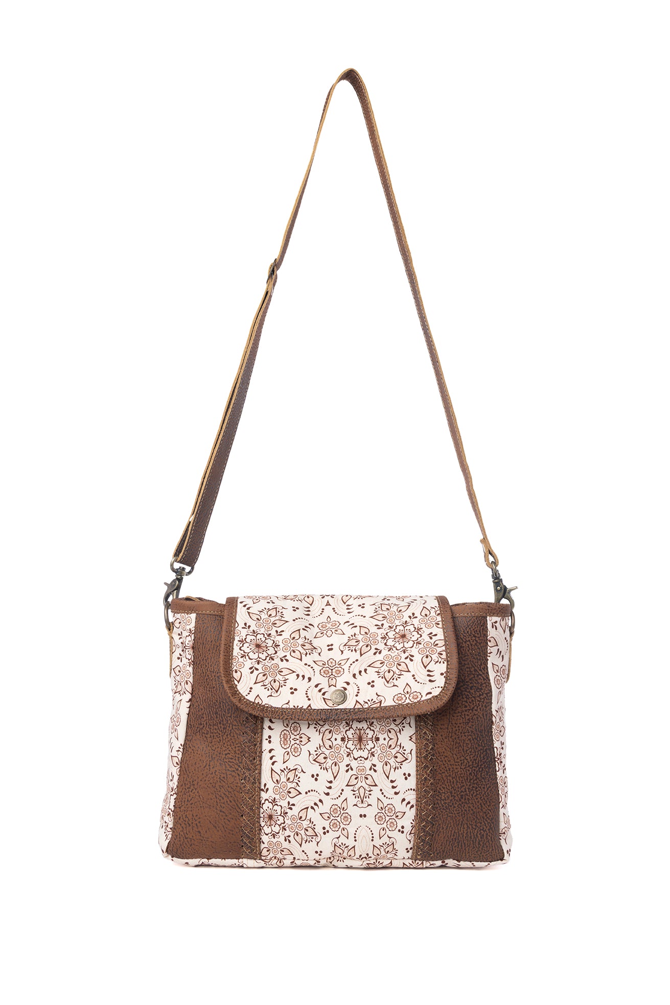 Myra Oakline Cotton & Leather Shoulder Bag in Mocha Beige