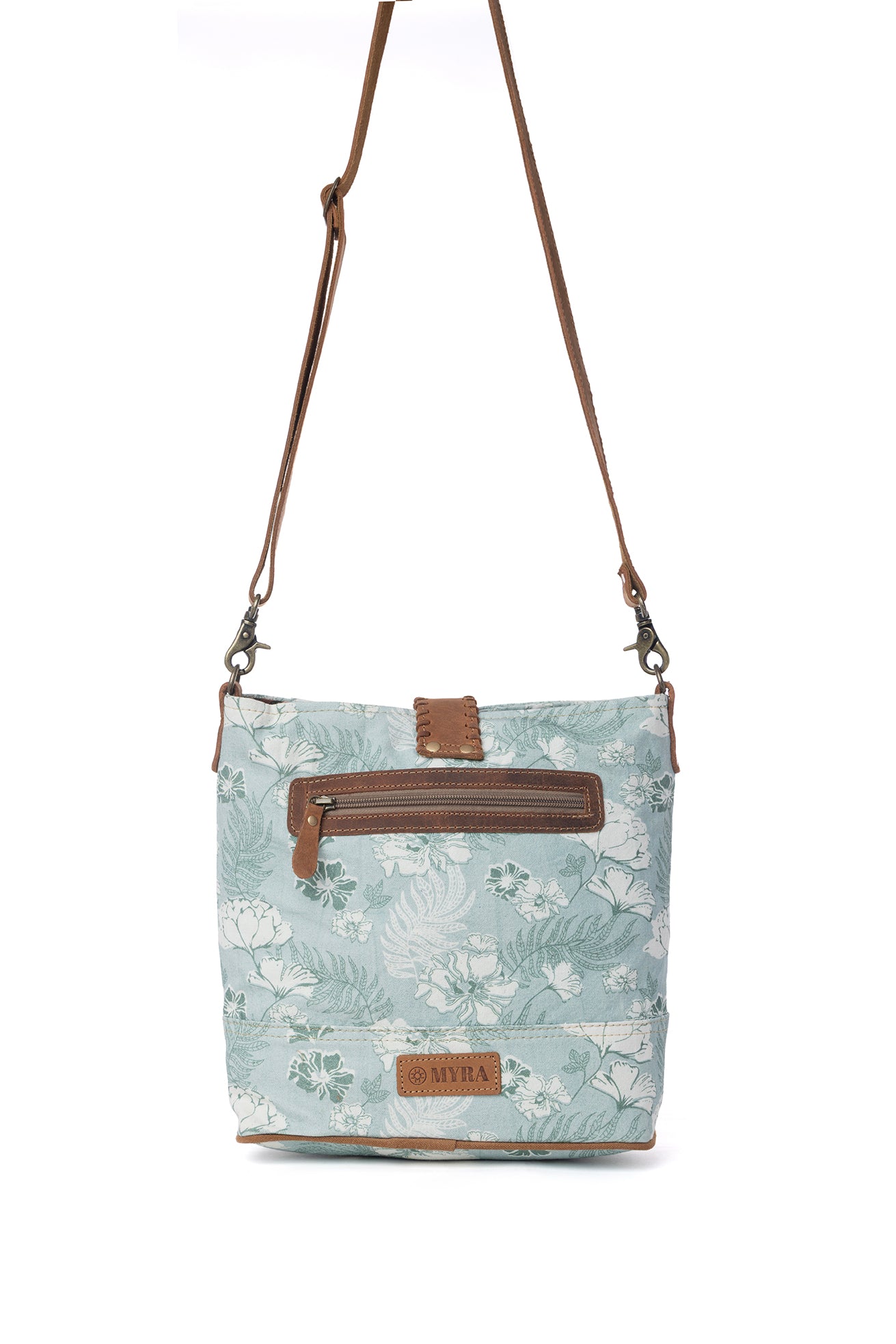 Myra Sagefield Cotton & Leather Shoulder Bag in Mint Brown