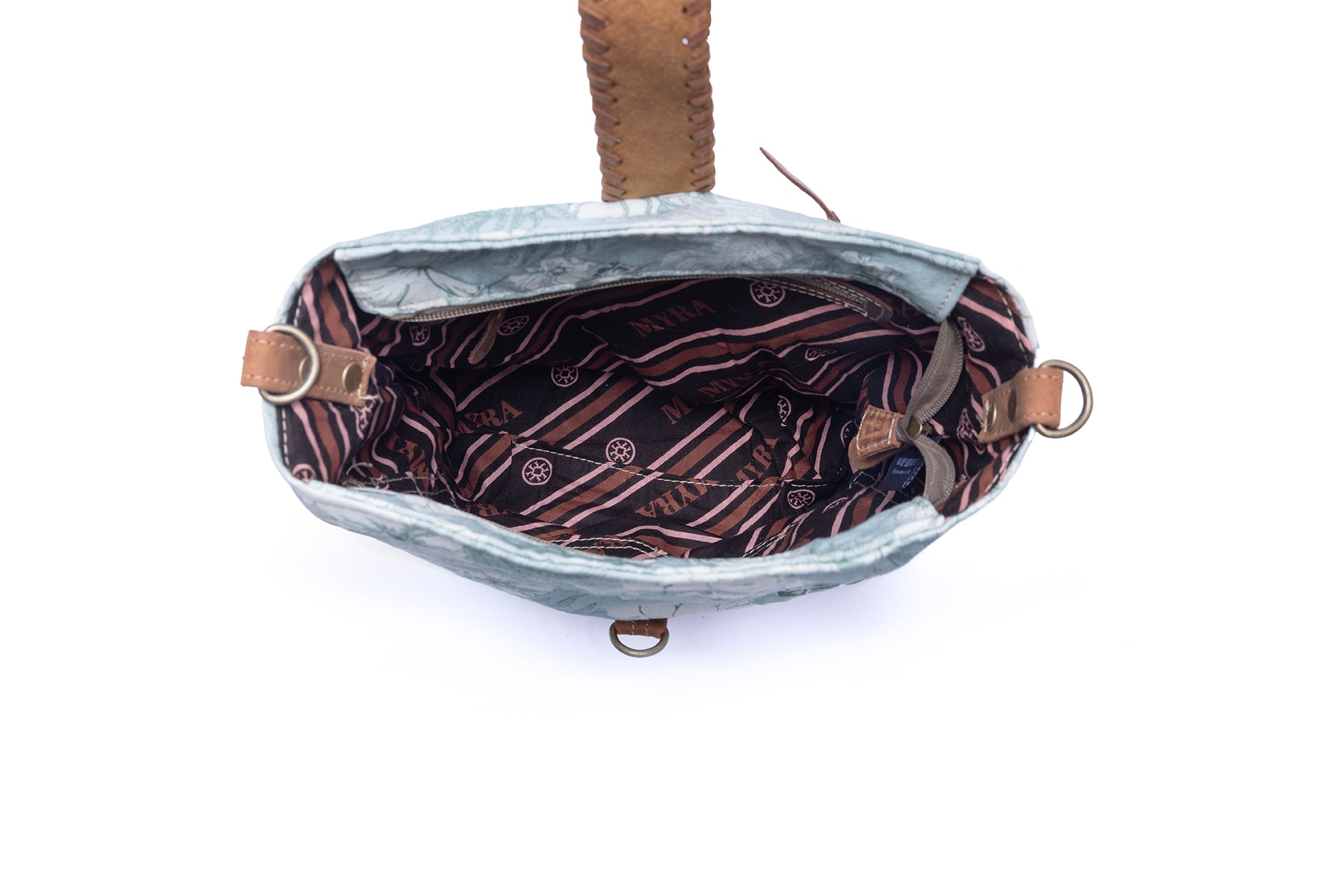 Myra Sagefield Cotton & Leather Shoulder Bag in Mint Brown