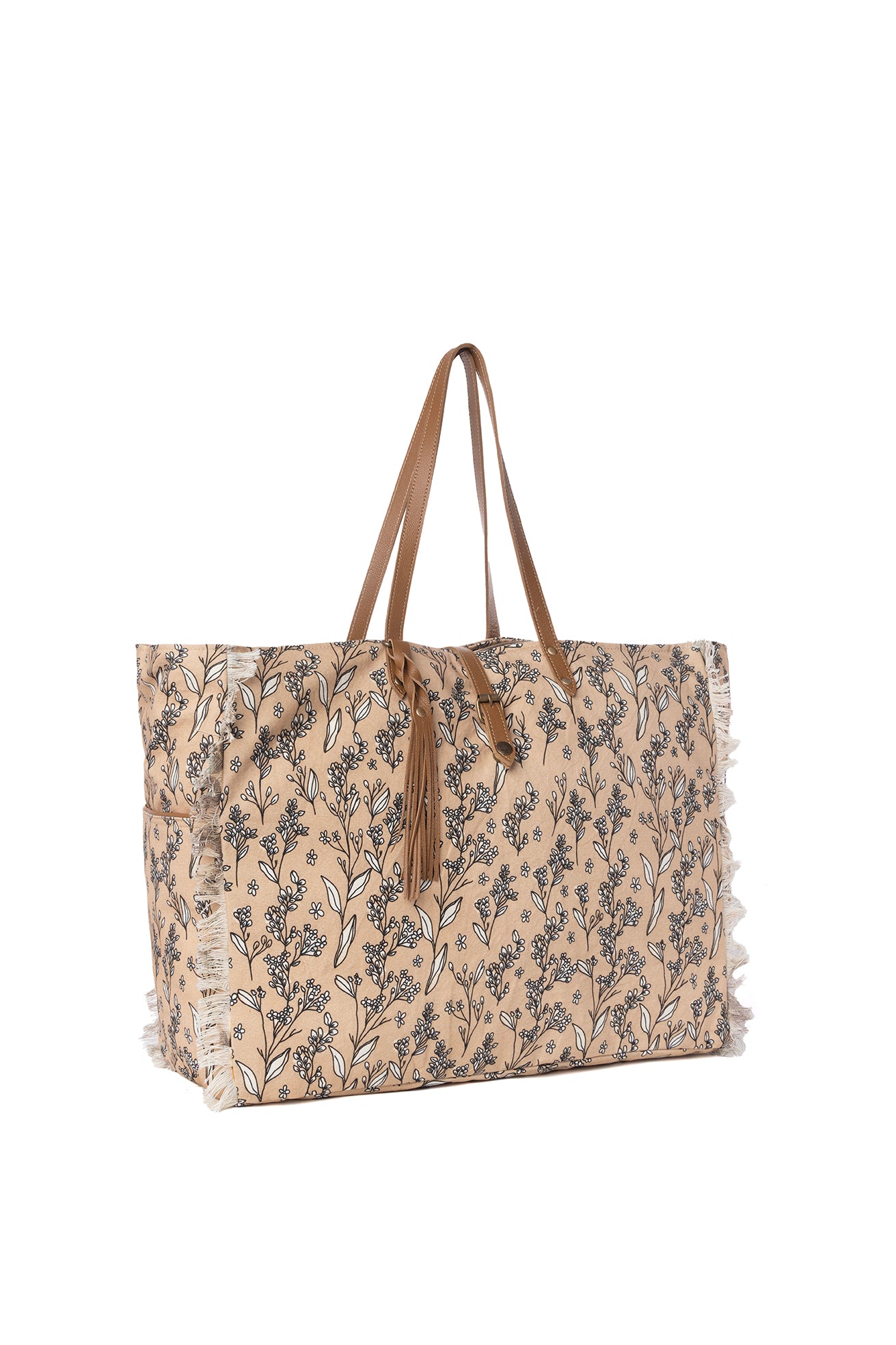 Myra Brookside Cotton & Leather Weekender Bag in Warm Tan