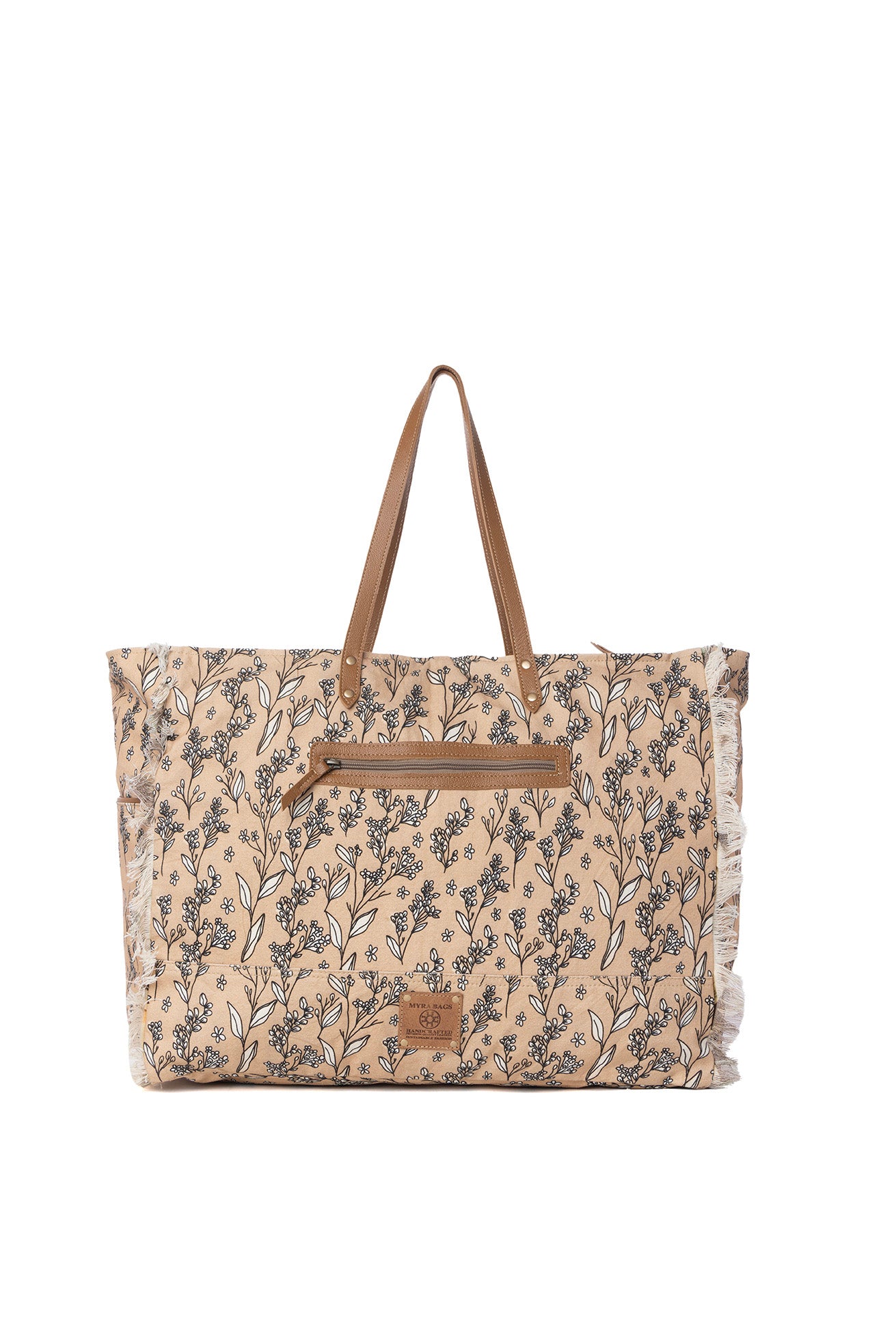 Myra Brookside Cotton & Leather Weekender Bag in Warm Tan
