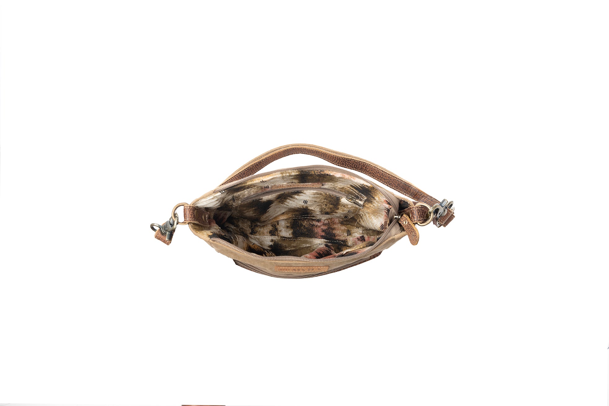 Myra Crestbloom Vintage Crossbody Bag for Women in olive with print detail