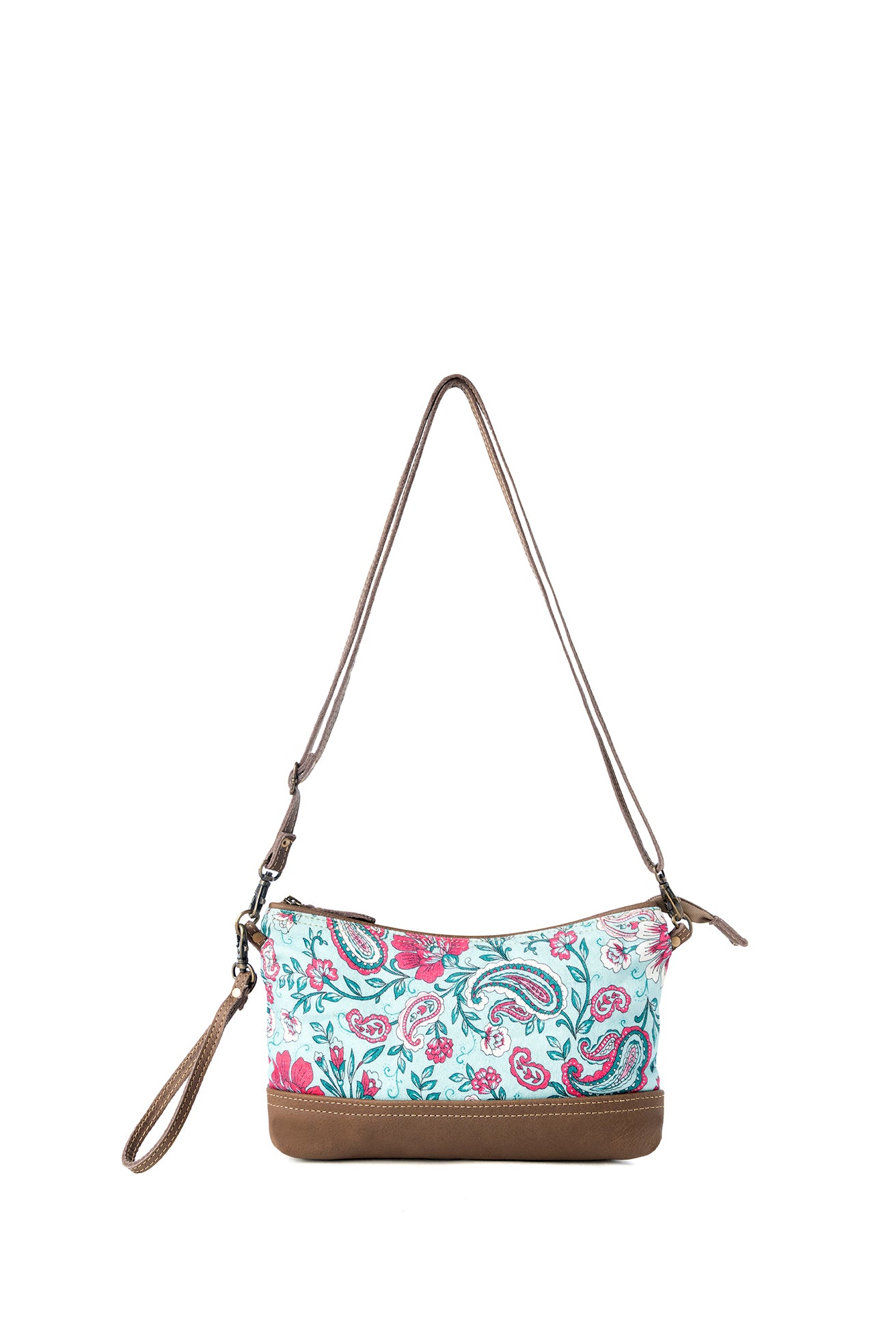 Myra Wild Posy Crossbody Bag for Women in agave with print detail