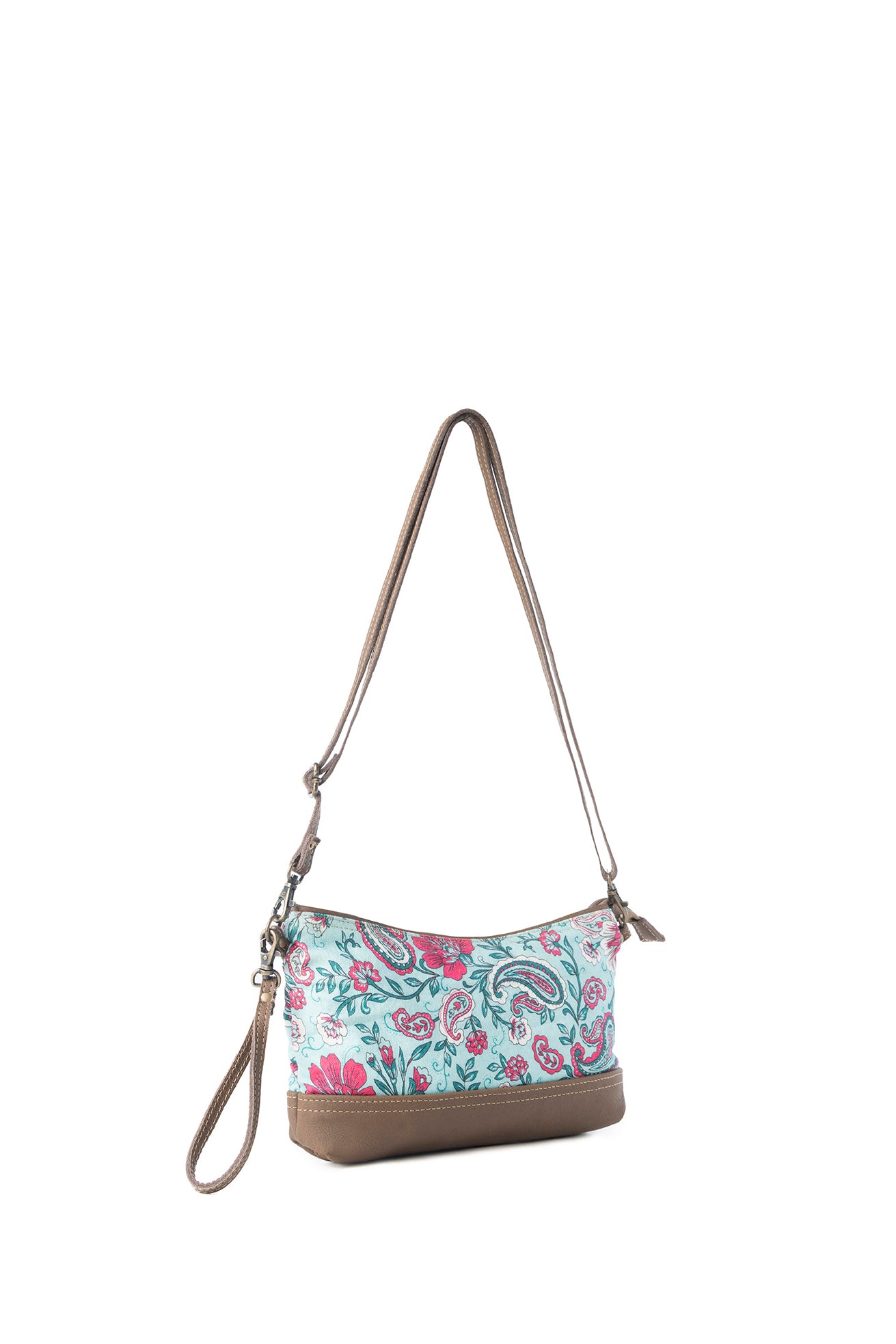Myra Wild Posy Crossbody Bag for Women in agave with print detail
