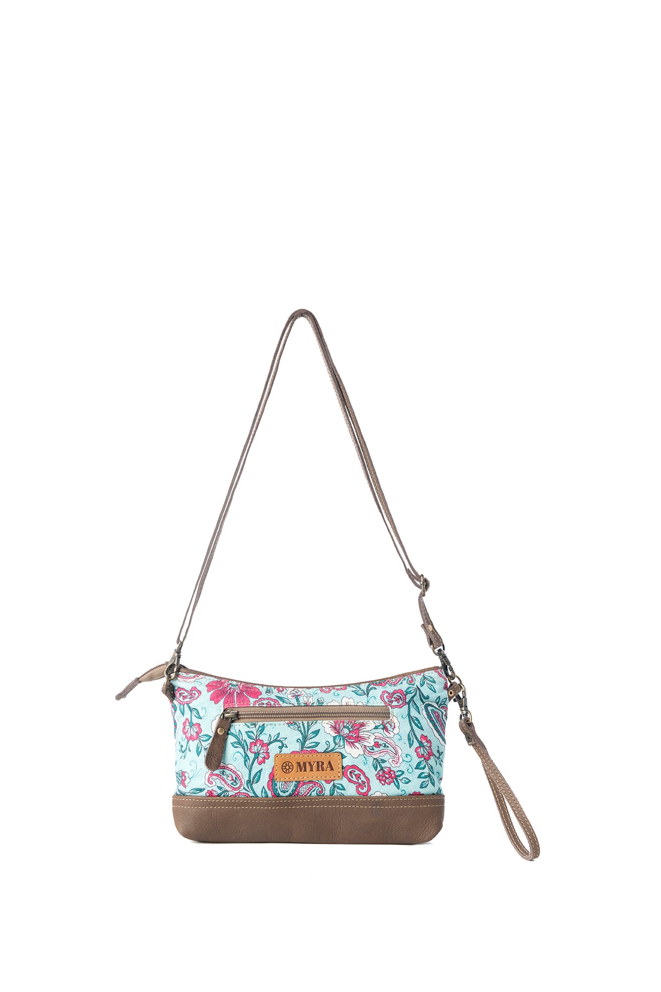 Myra Wild Posy Crossbody Bag for Women in agave with print detail