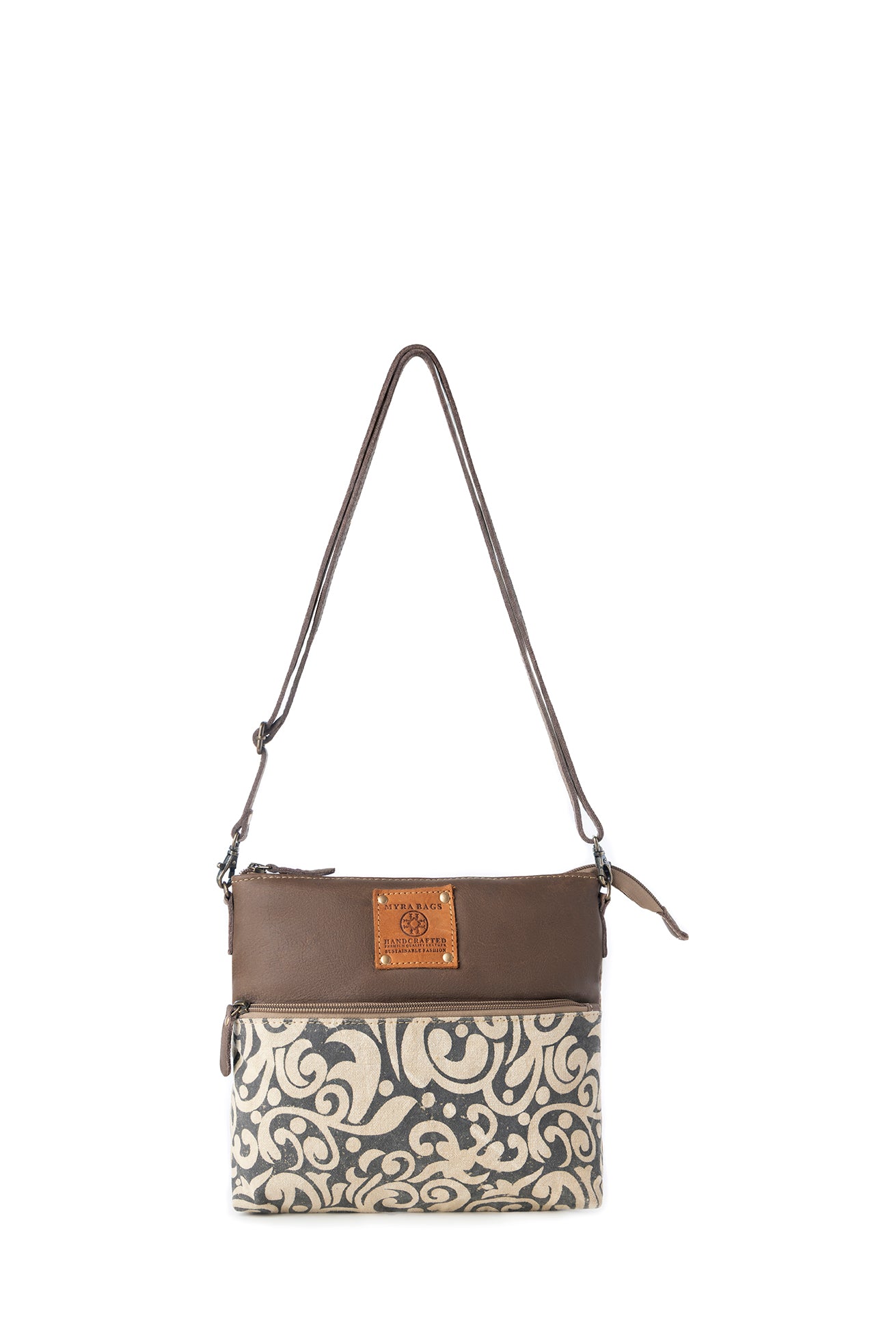 Myra Wildprint Trail upcycled canvas crossbody Bag for Women in ivory with vintage print