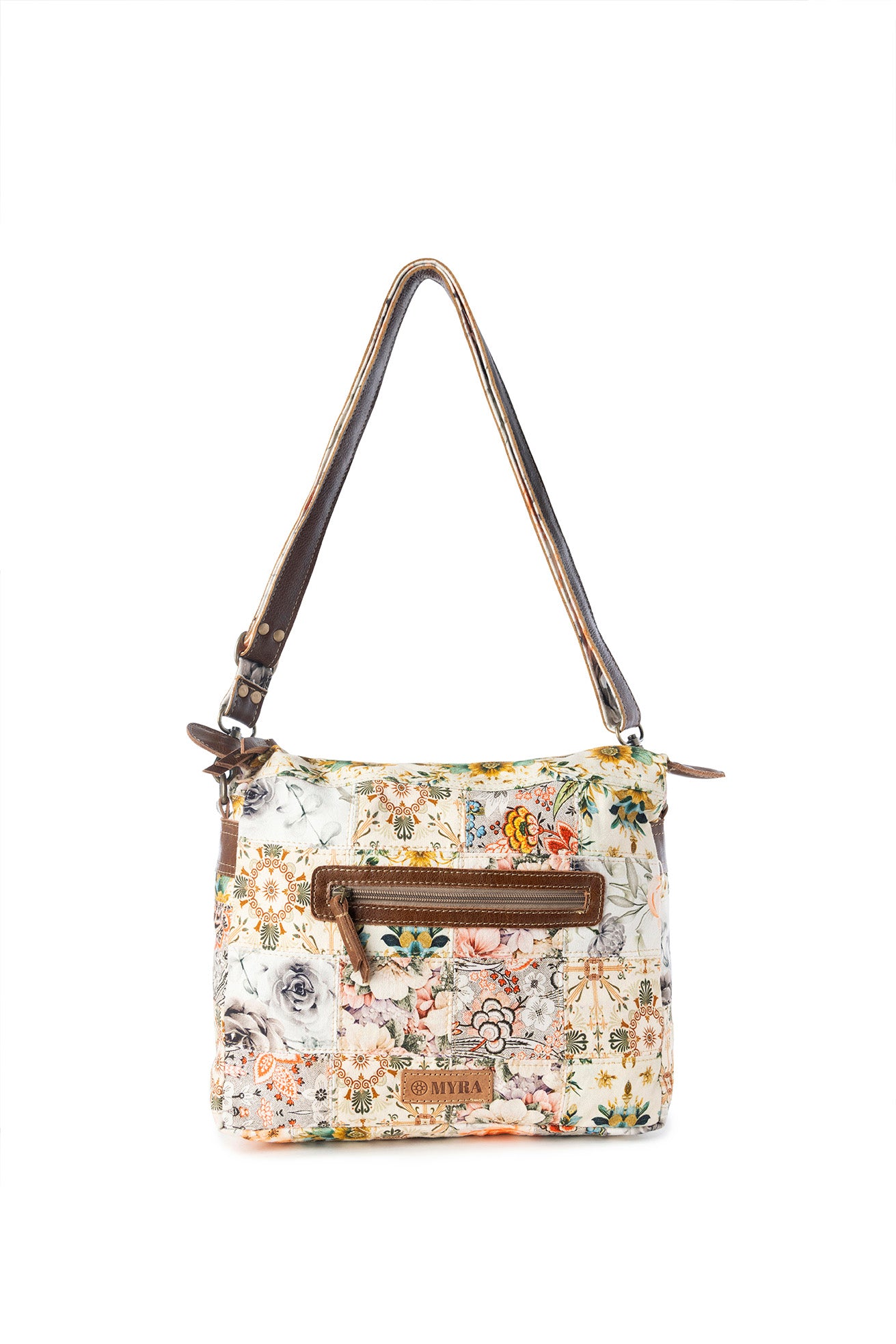 Myra Posy Mesa upcycled canvas Bag for Women in beige with floral detail
