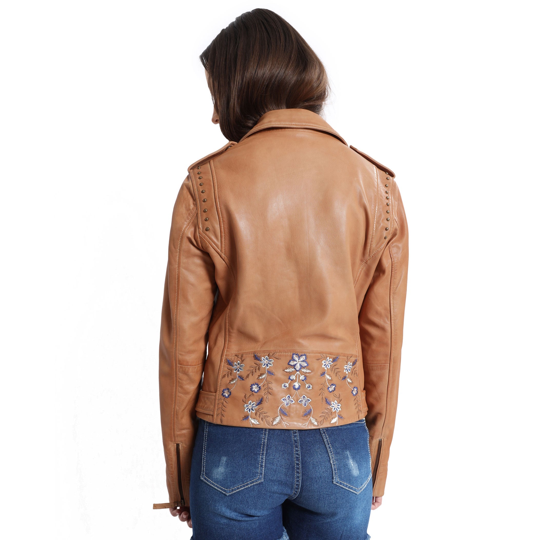 Tanned Embroidered   LEATHER Jacket - MyraUSA