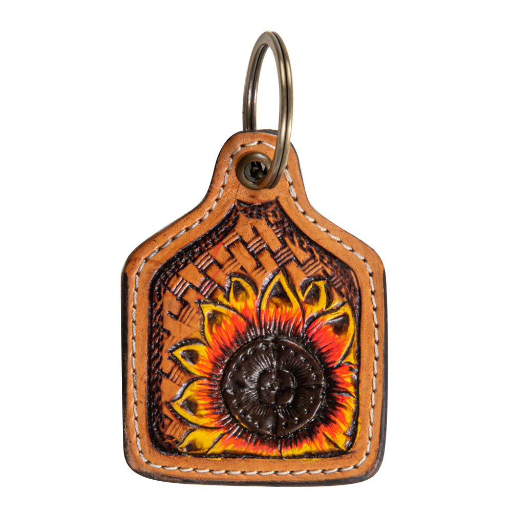 Morning Sunflower Hand-Tooled Key Fob