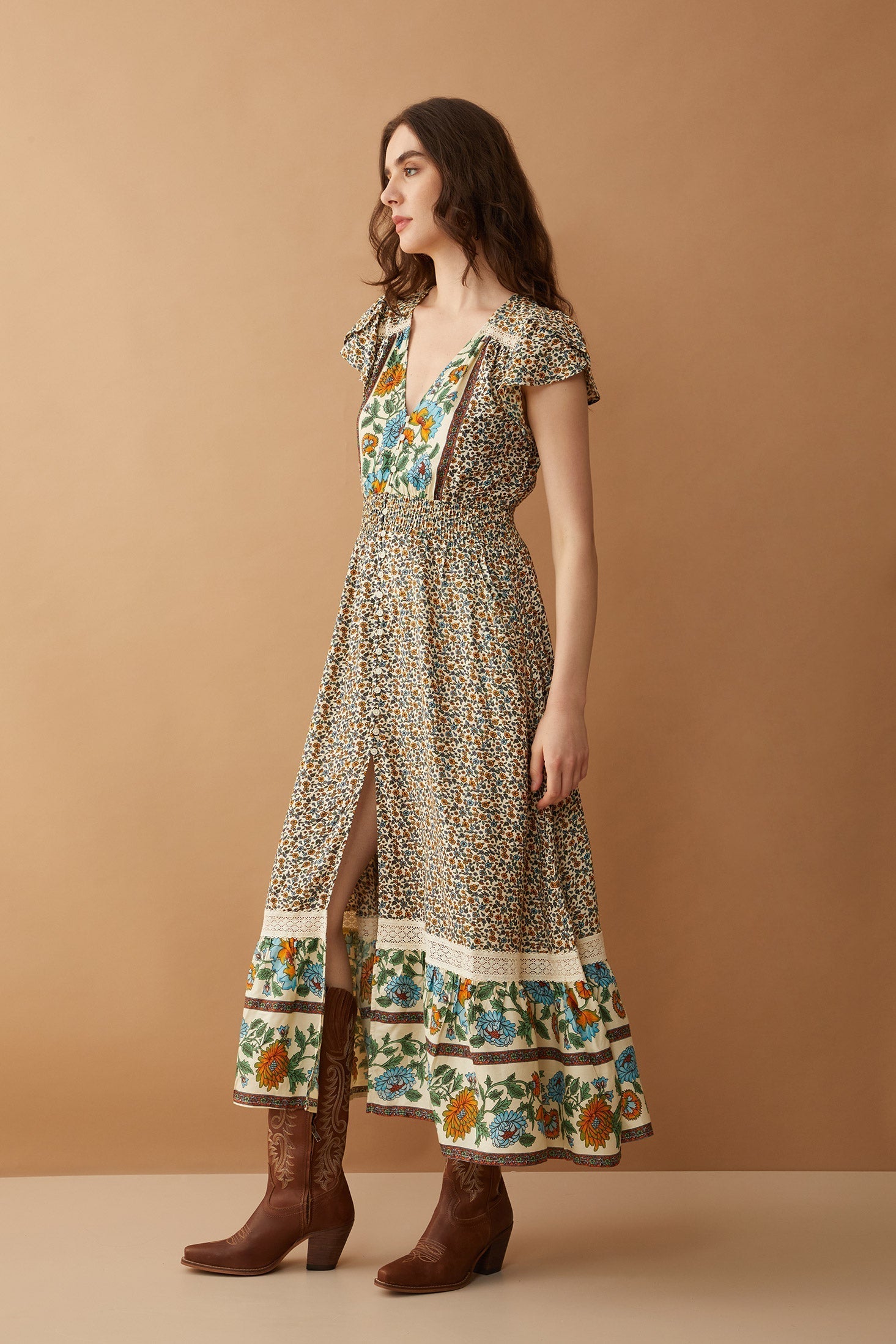 Mika Lou Embroidered Drop Waist Tiered Dress