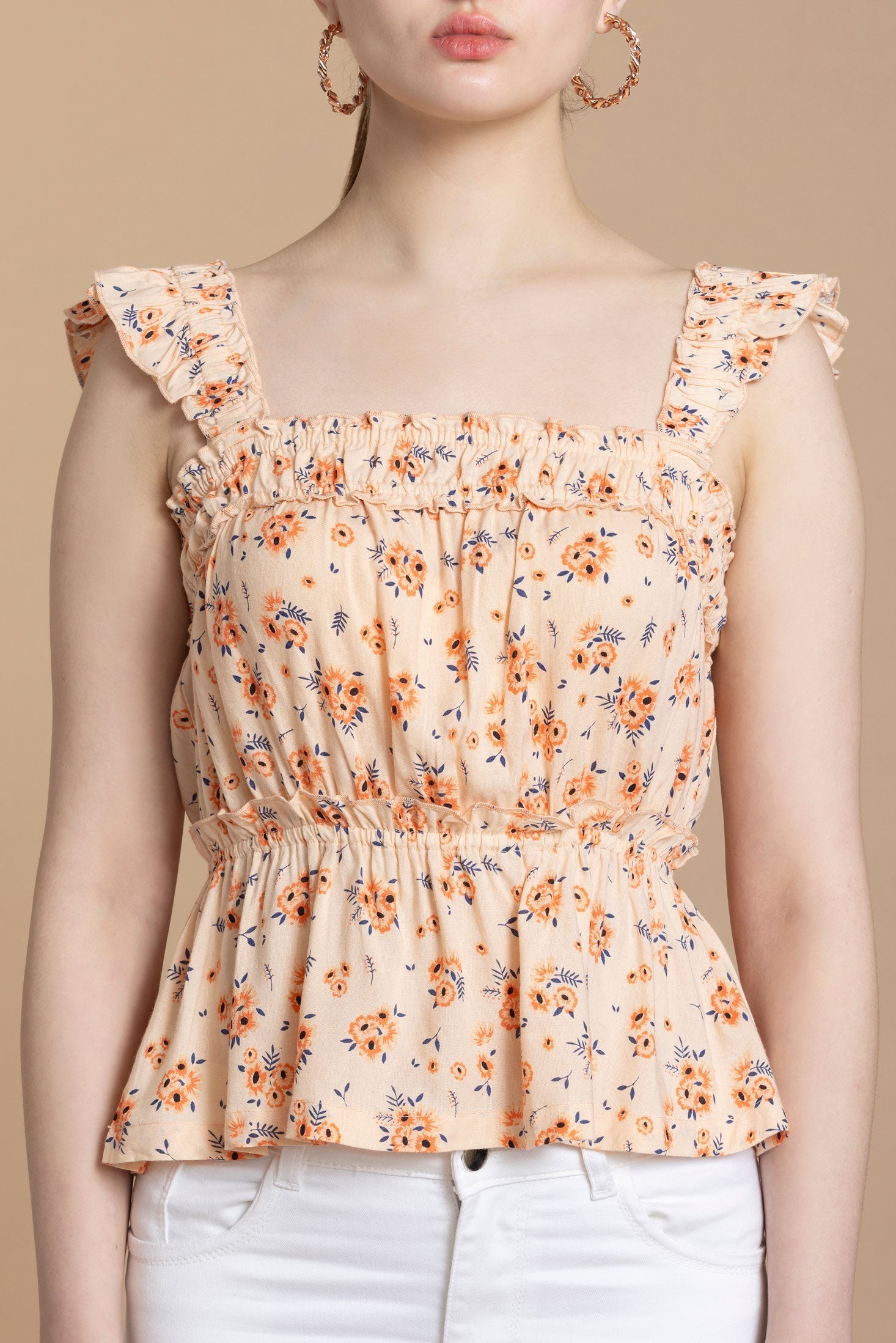 Bohera Sashiko Floral Peplum Top