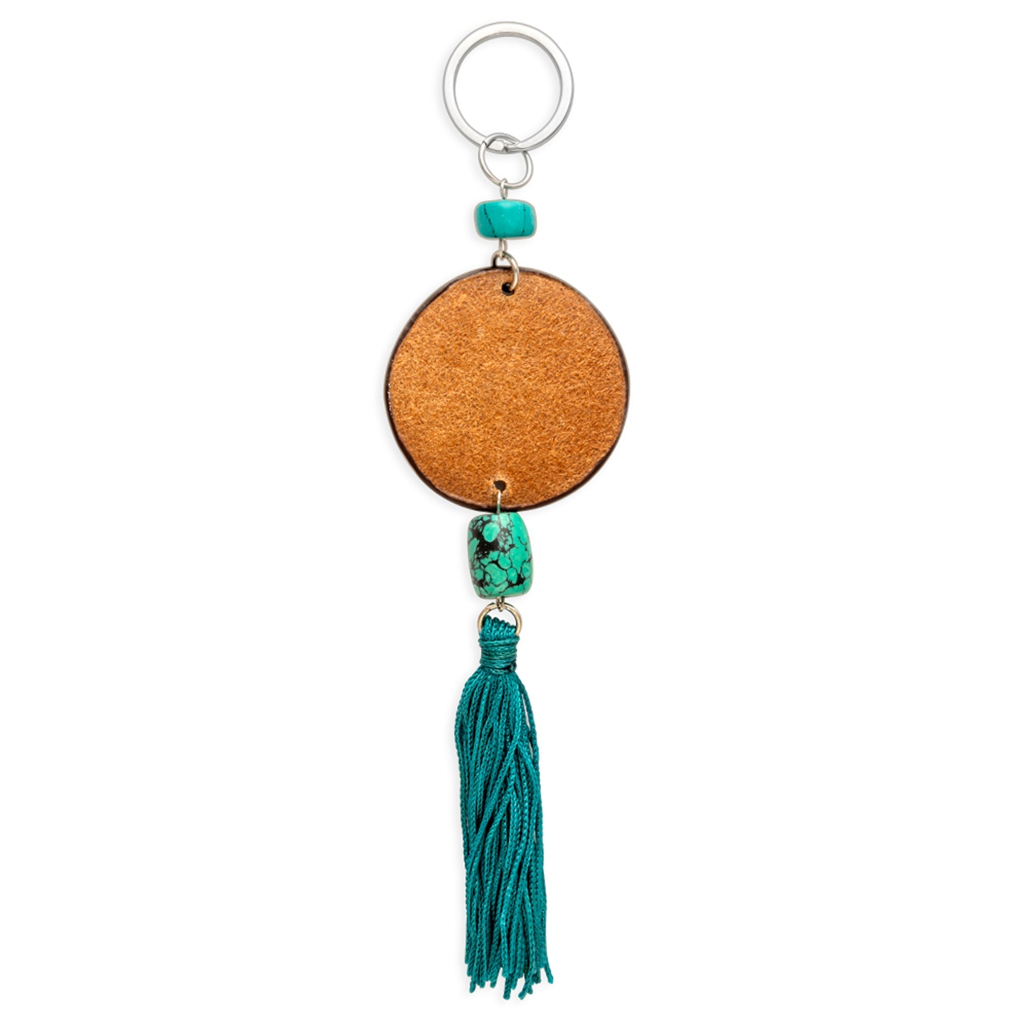 Turquoise Bloom Sunflower Elegance Hand-Tooled Key Fob