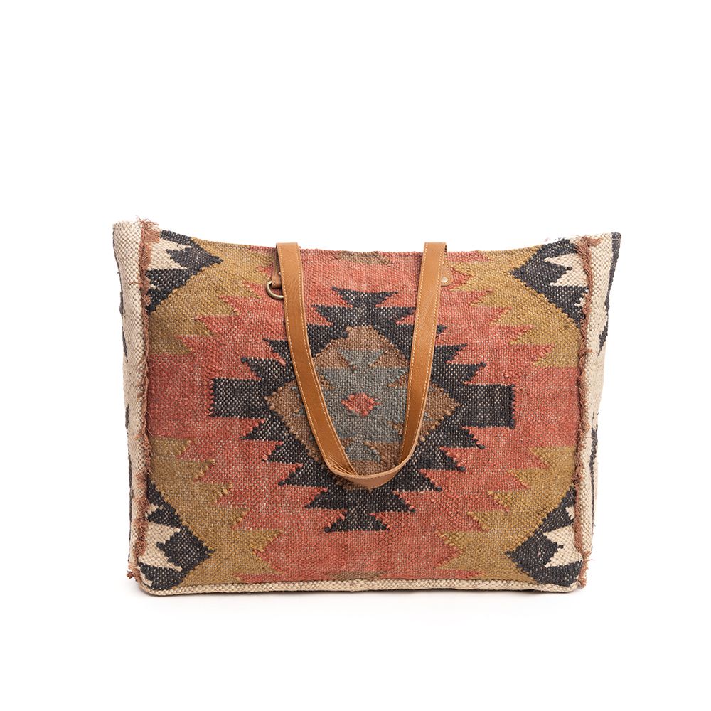 Myra Kaliko Hill Canvas Weekender Bag for Women Handwoven Boho Print with Dual Shoulder Handles