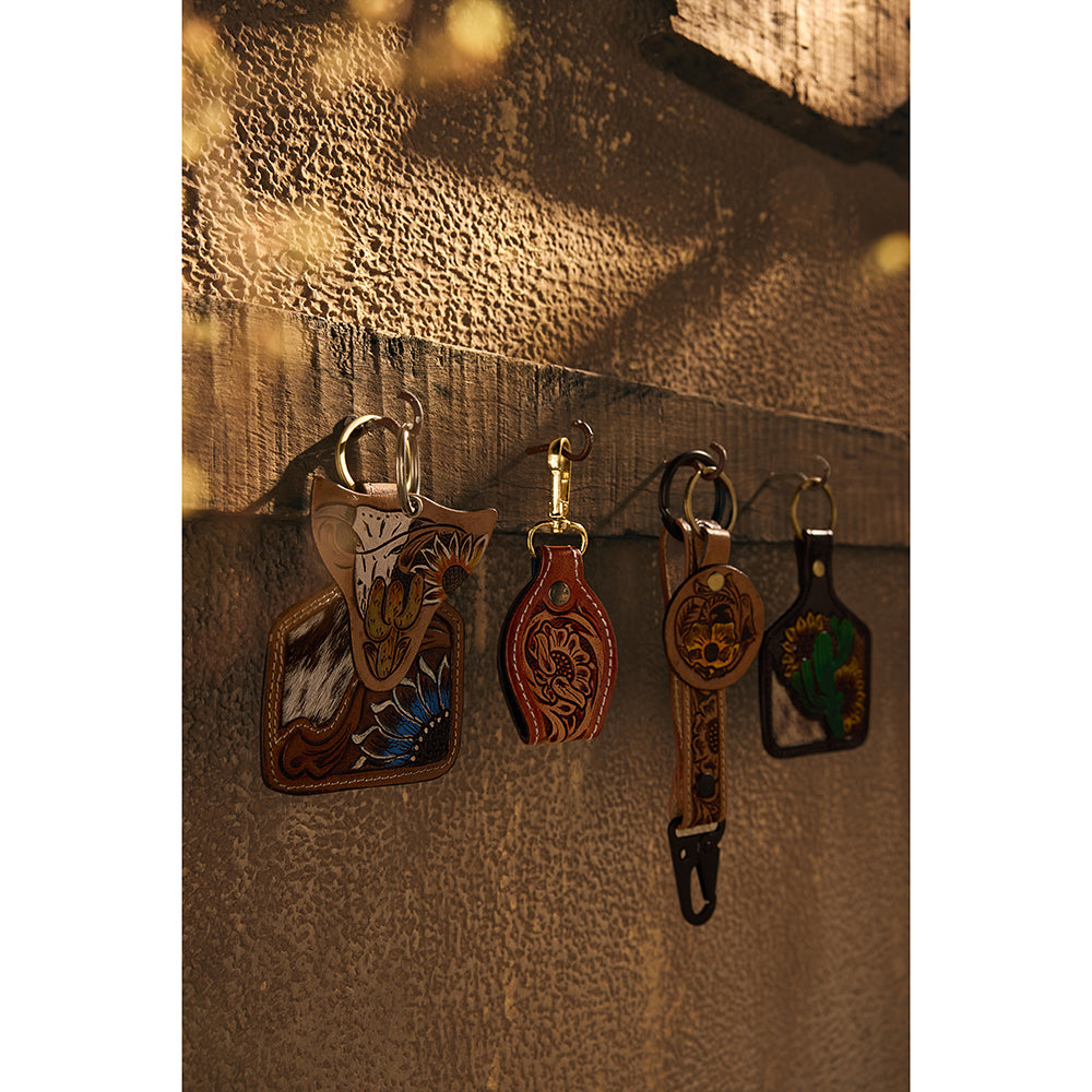 In My Morning Hand-tooled Leather Key Fob
