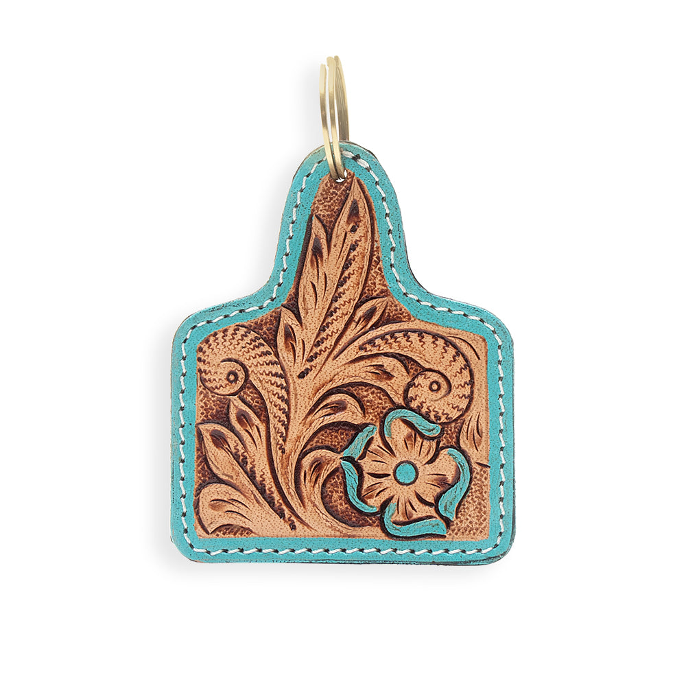 Desert Spring Hand-tooled Leather Key Fob